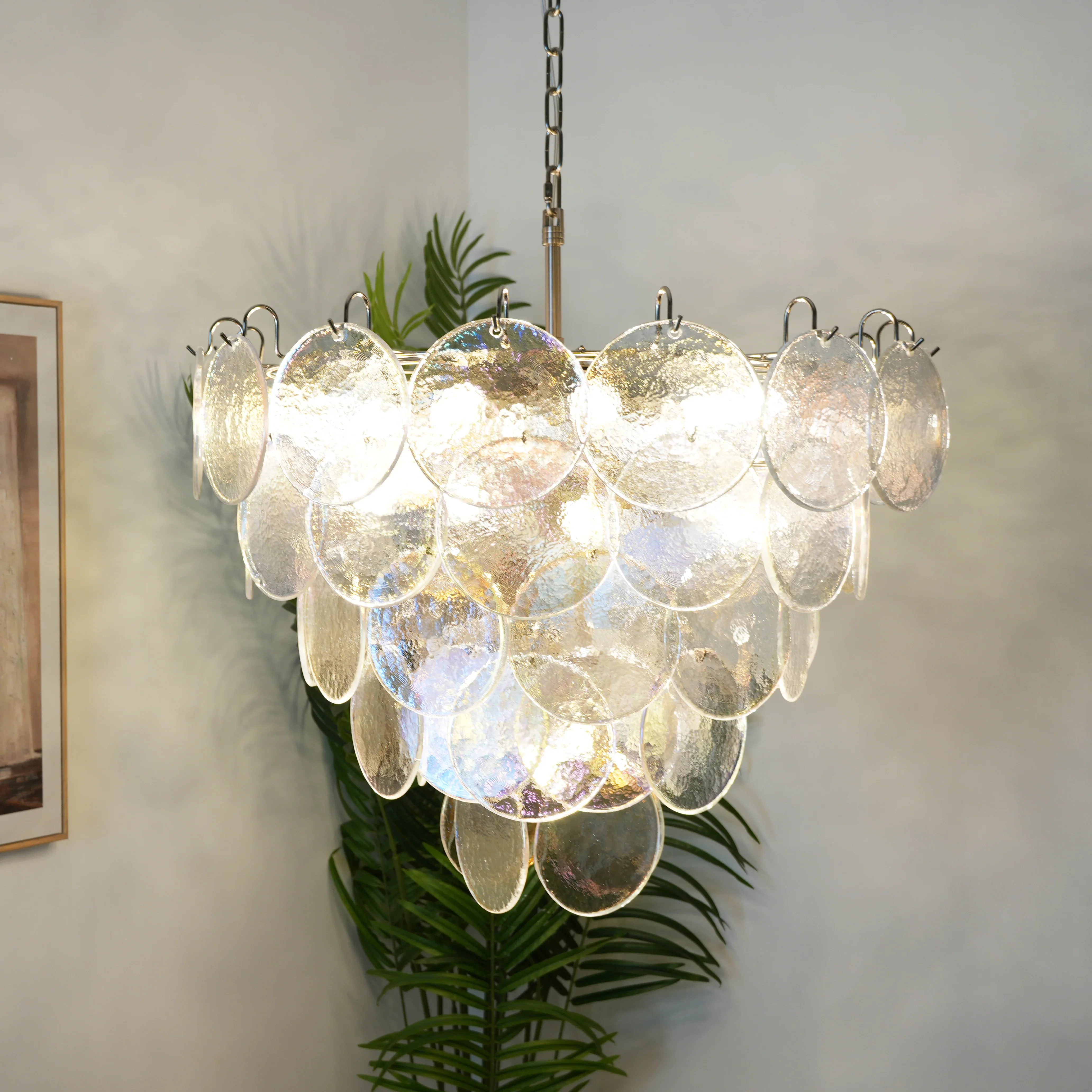 Elegant Murano Disc Iridescent Chandelier - Image 7