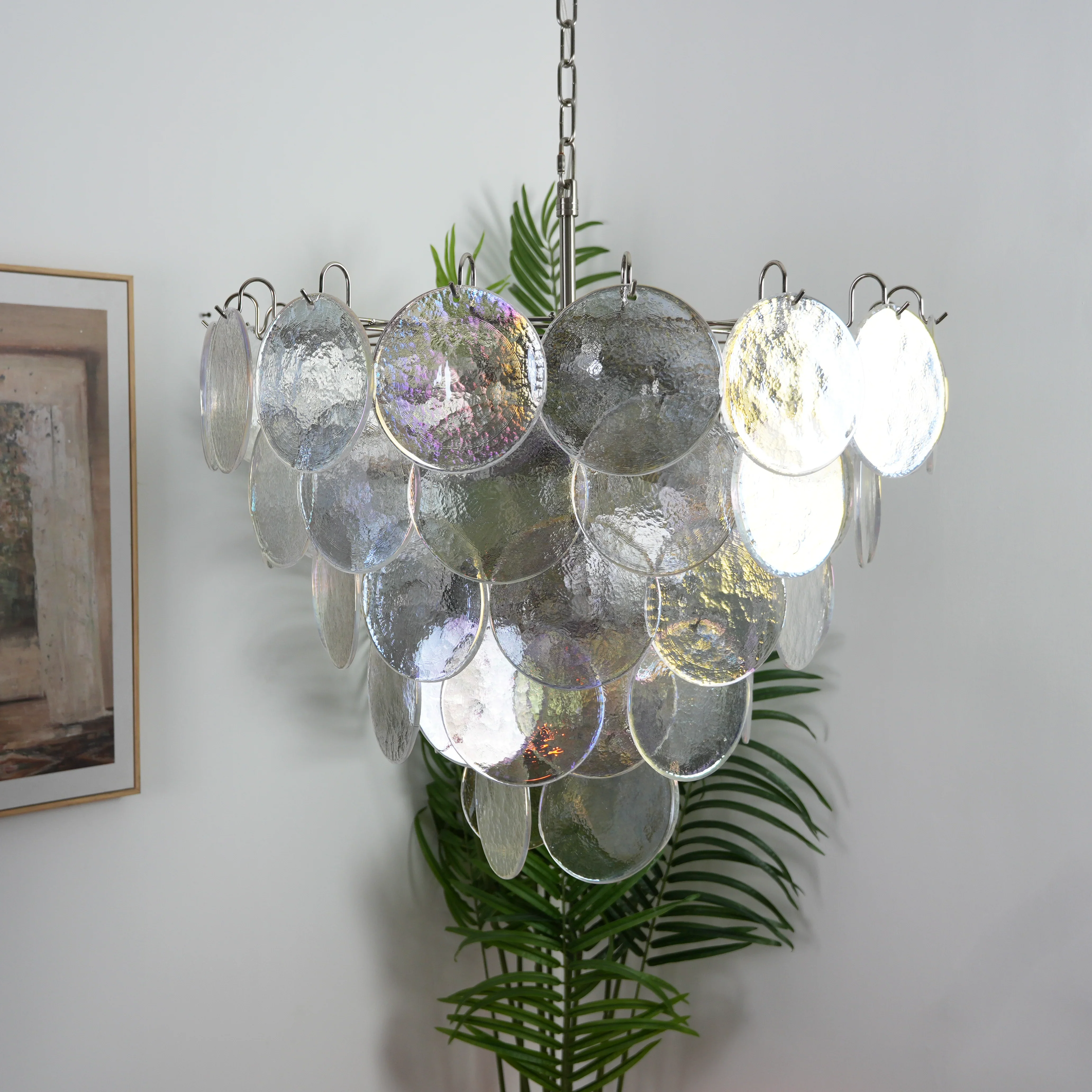 Elegant Murano Disc Iridescent Chandelier - Image 8