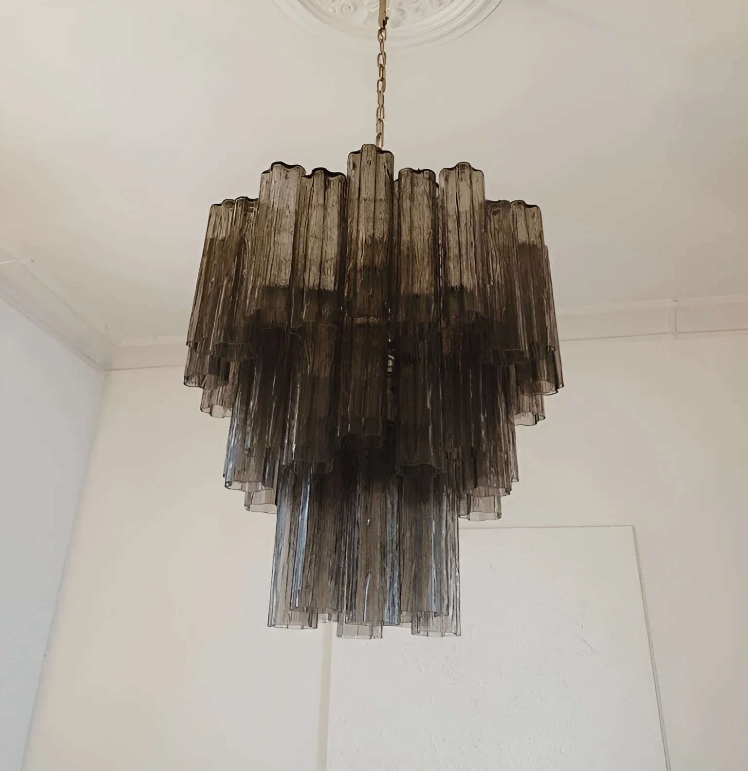 Elegant Smoke Murano Glass Tube Chandelier - Image 10