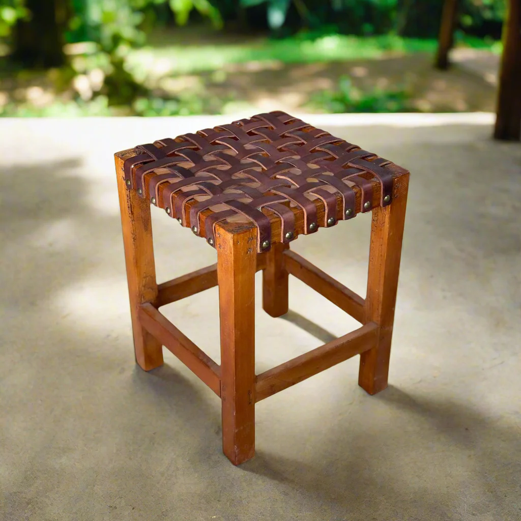 Escabel | Leather Woven Stool - Image 3