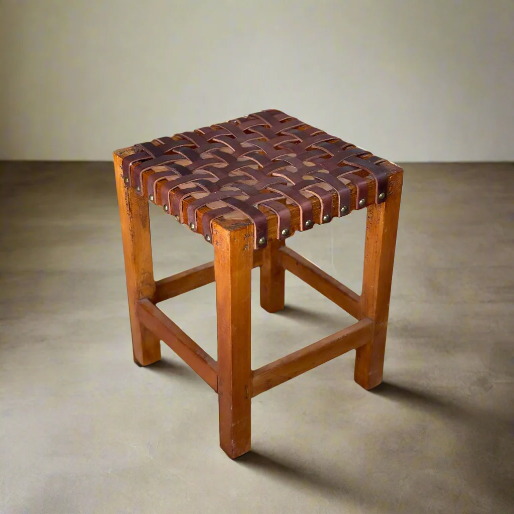 Escabel | Leather Woven Stool - Image 4