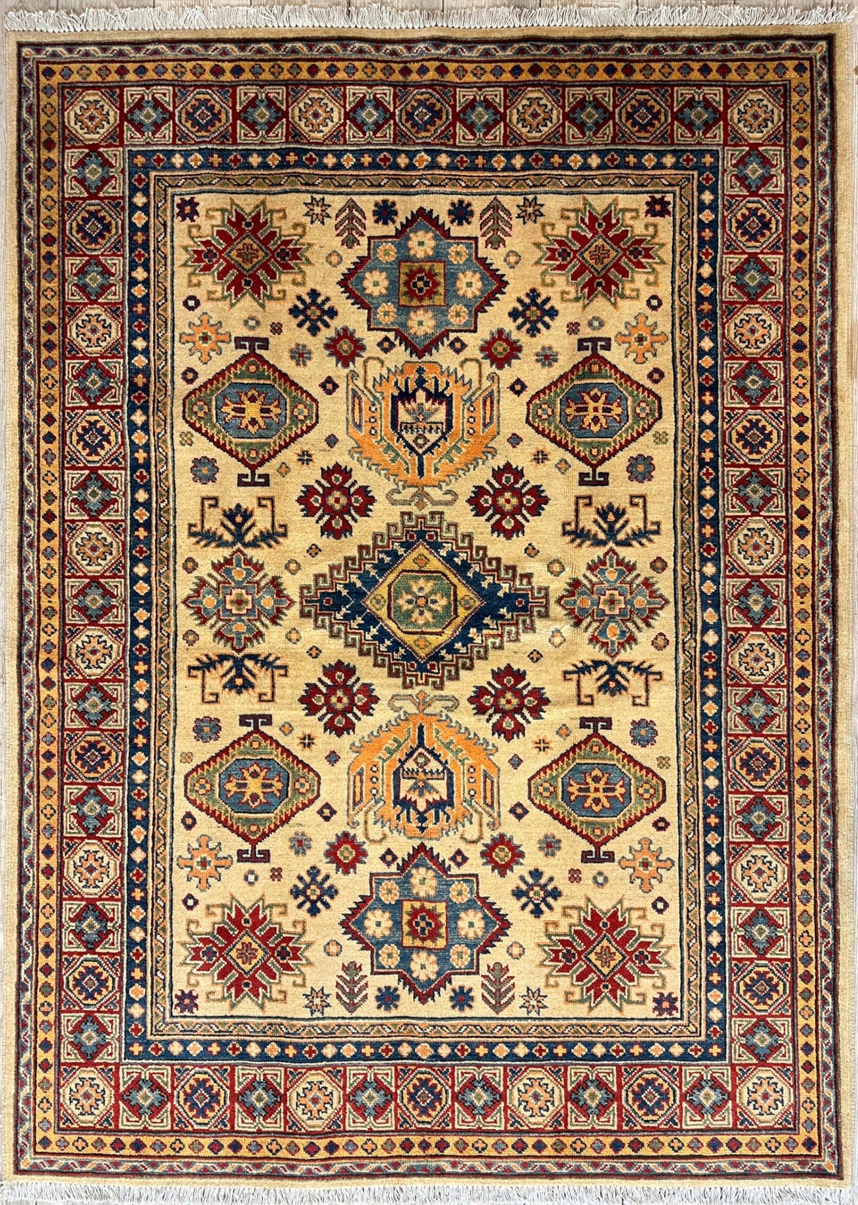 Fine Hand Knotted Afghani Super Kazak Rug 5 x 7 - Image 2
