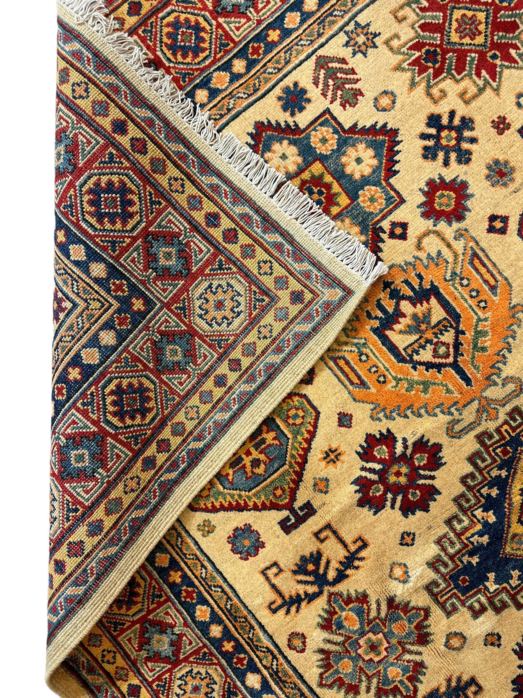 Fine Hand Knotted Afghani Super Kazak Rug 5 x 7 - Image 5