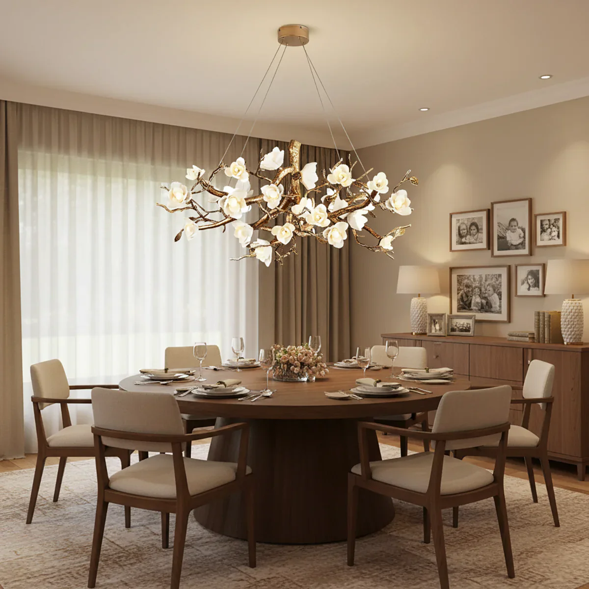 Flower Bloom Branch Brass Chandelier - Image 2