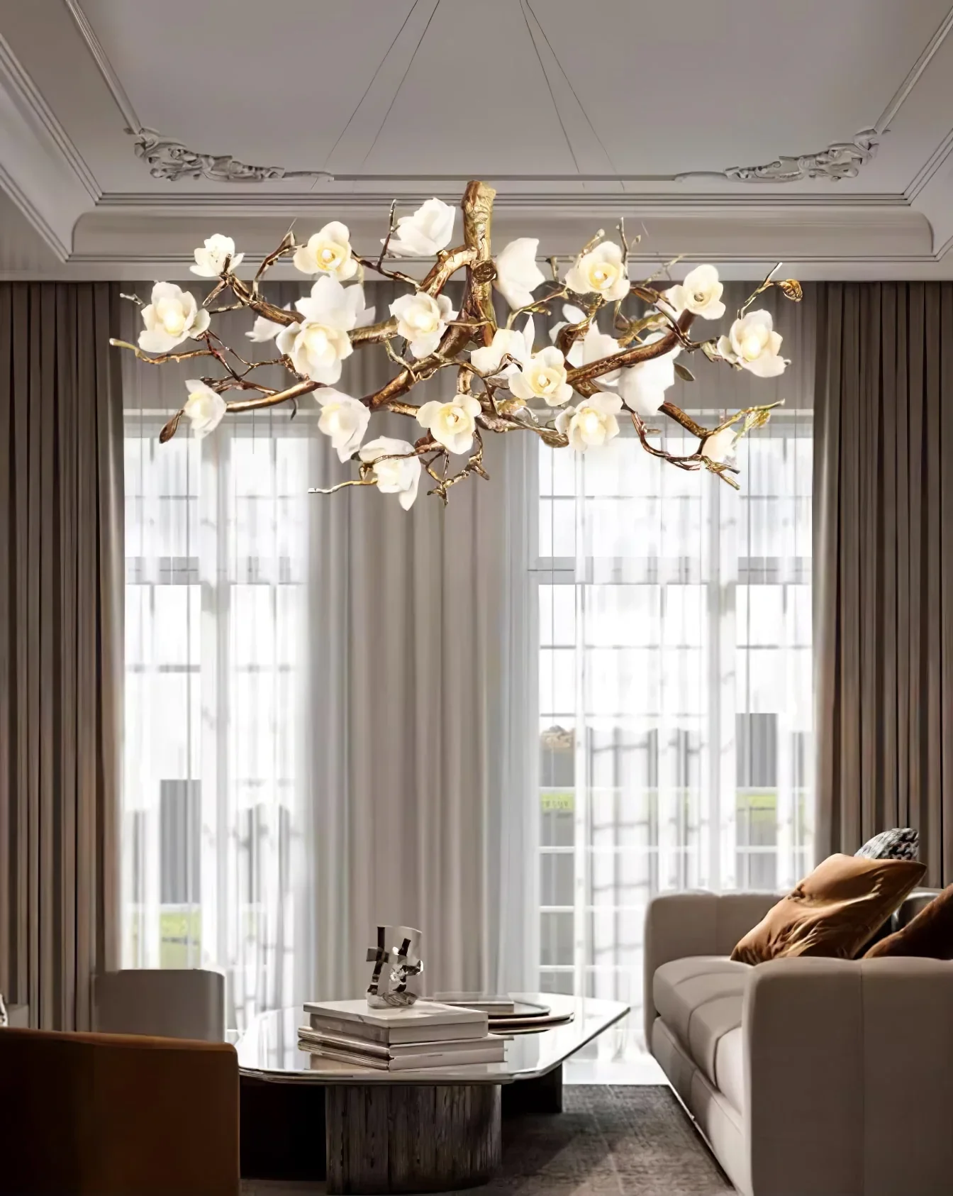 Flower Bloom Branch Brass Chandelier - Image 21