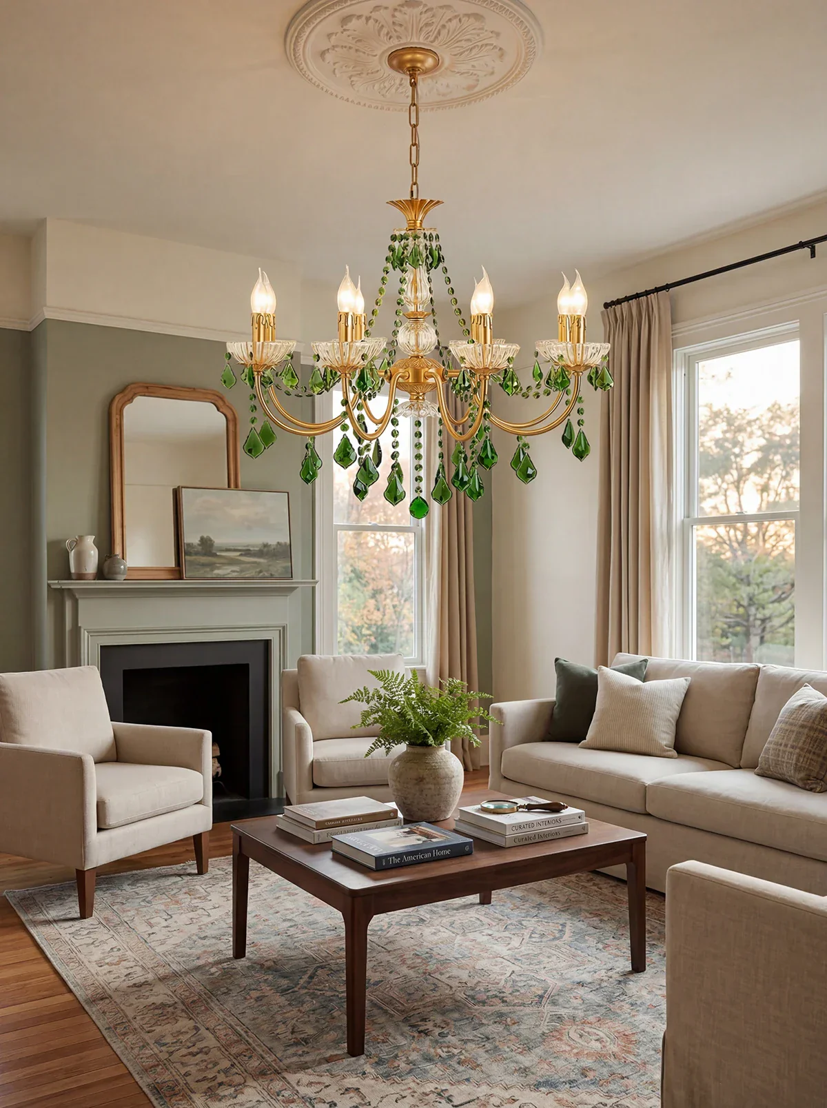 French Retro Green Crystal Chandelier - Image 2