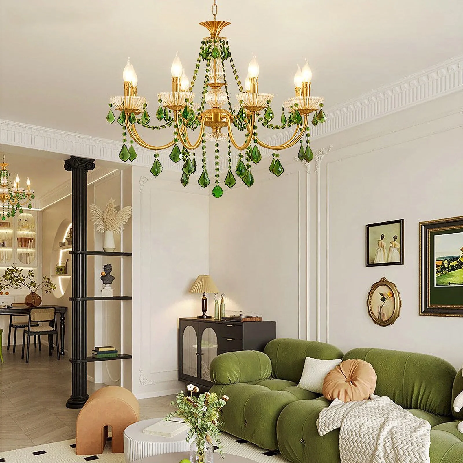 French Retro Green Crystal Chandelier - Image 3