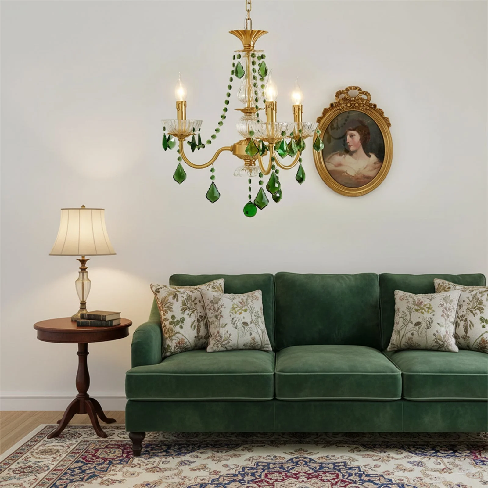 French Retro Green Crystal Chandelier - Image 6