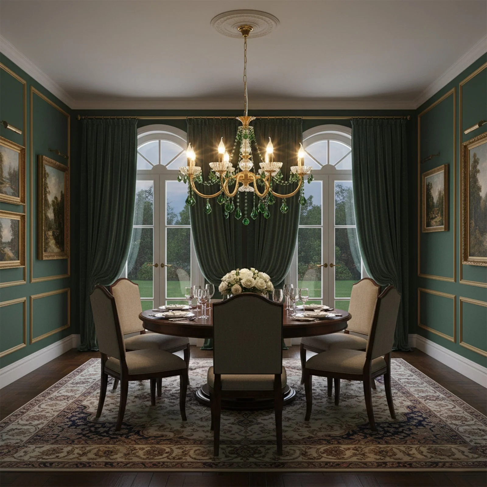French Retro Green Crystal Chandelier - Image 7