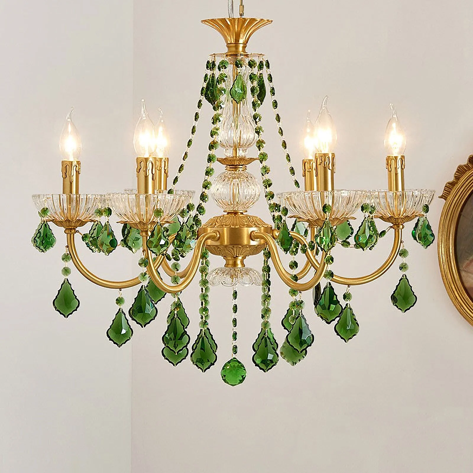 French Retro Green Crystal Chandelier - Image 8