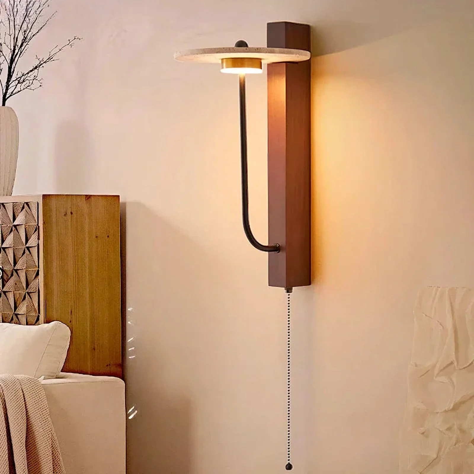 French Yellow Travertine Wall Lamp - Image 2