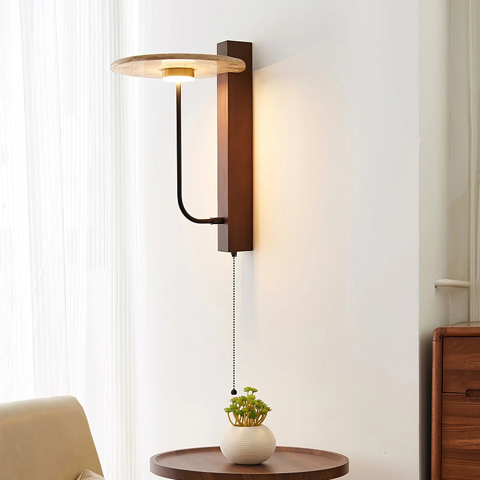 French Yellow Travertine Wall Lamp - Image 4