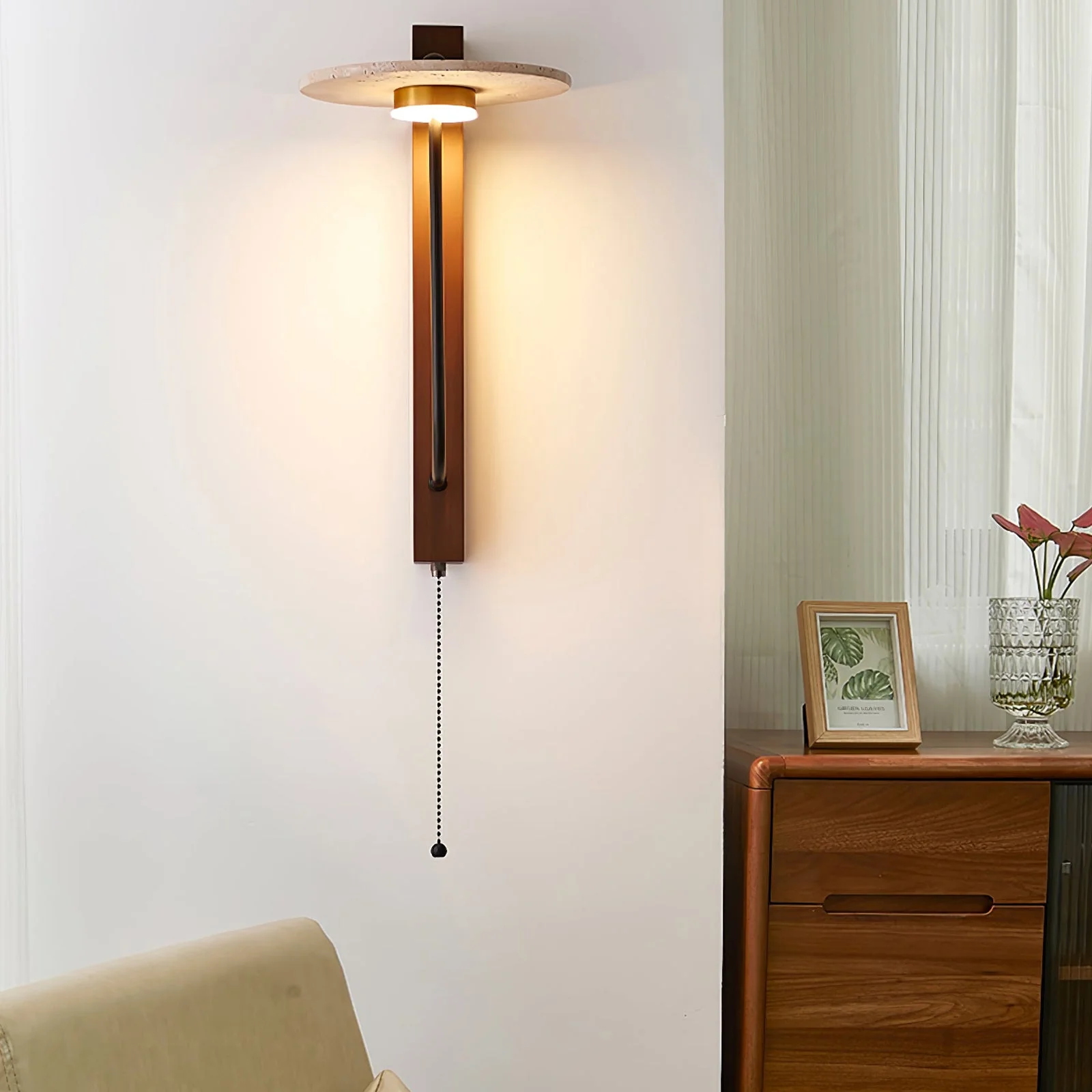 French Yellow Travertine Wall Lamp - Image 6