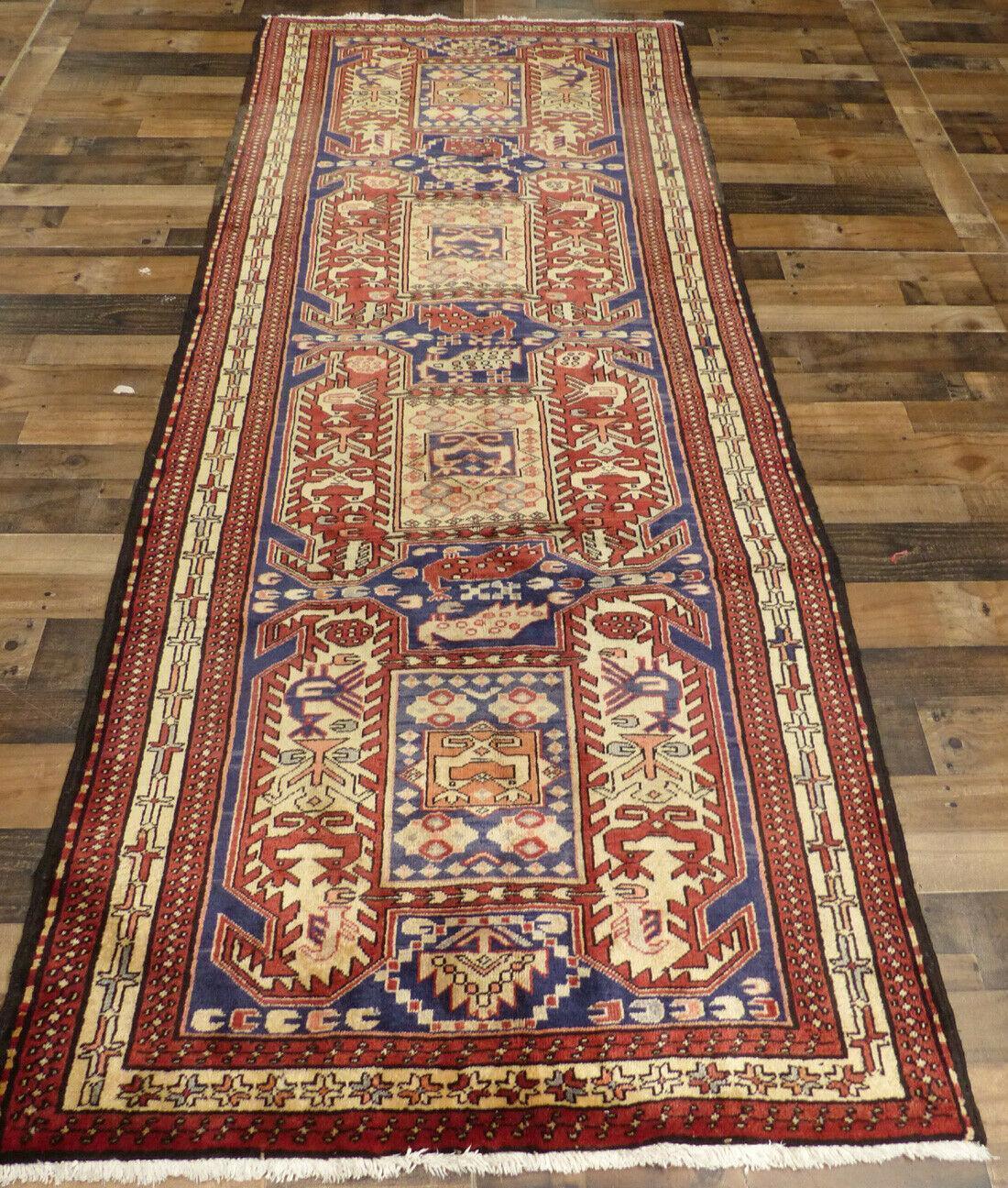 Geometric Meshkin Persian Vintage Runner Rug Handmade Wool Carpet - 4'0"x 10'4" - Image 11