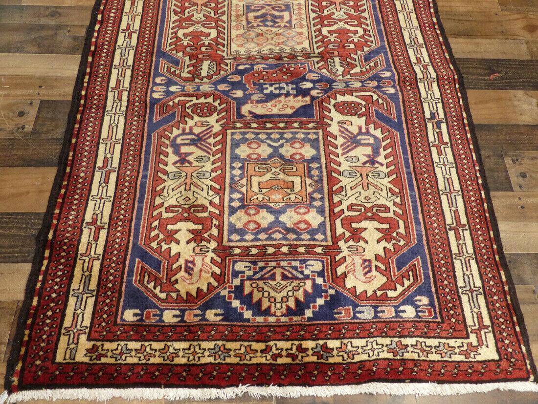 Geometric Meshkin Persian Vintage Runner Rug Handmade Wool Carpet - 4'0"x 10'4" - Image 12
