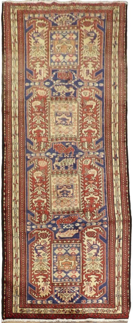 Geometric Meshkin Persian Vintage Runner Rug Handmade Wool Carpet - 4'0"x 10'4" - Image 14