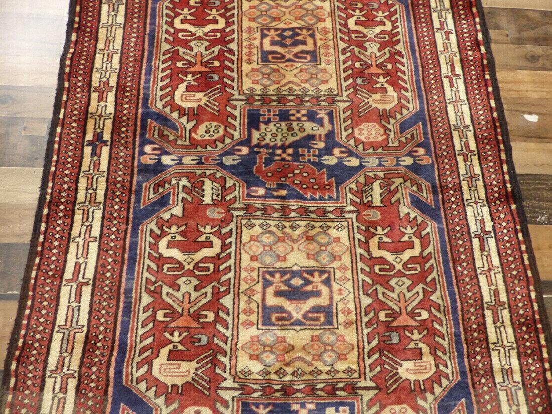 Geometric Meshkin Persian Vintage Runner Rug Handmade Wool Carpet - 4'0"x 10'4" - Image 2