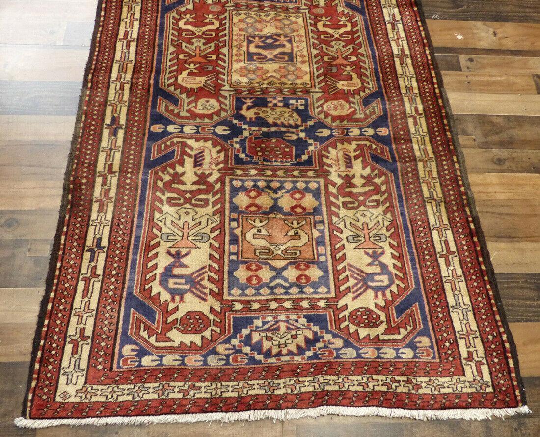 Geometric Meshkin Persian Vintage Runner Rug Handmade Wool Carpet - 4'0"x 10'4" - Image 7