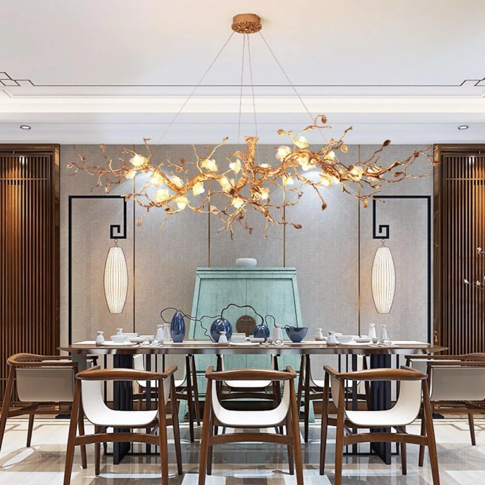 Glass Flower Tree Branch Chandelier - Image 4