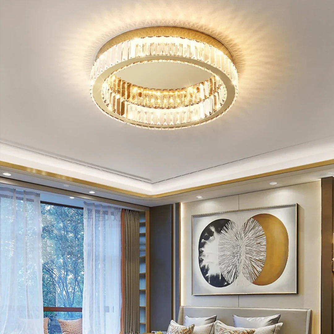 Gold Round Crystal Ceiling Light - Image 12