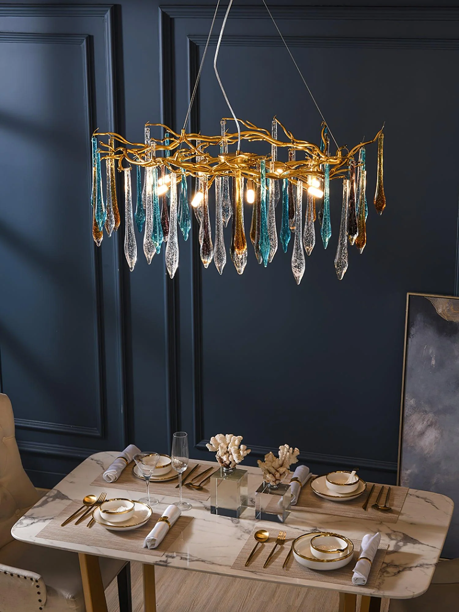 Gold Round Teardrop Chandelier - Image 6