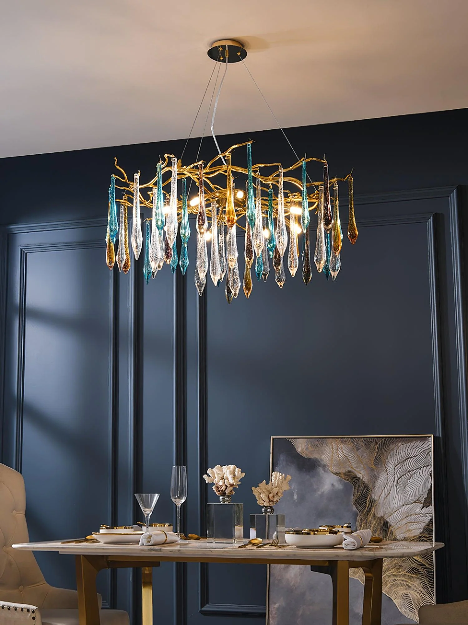 Gold Round Teardrop Chandelier - Image 8