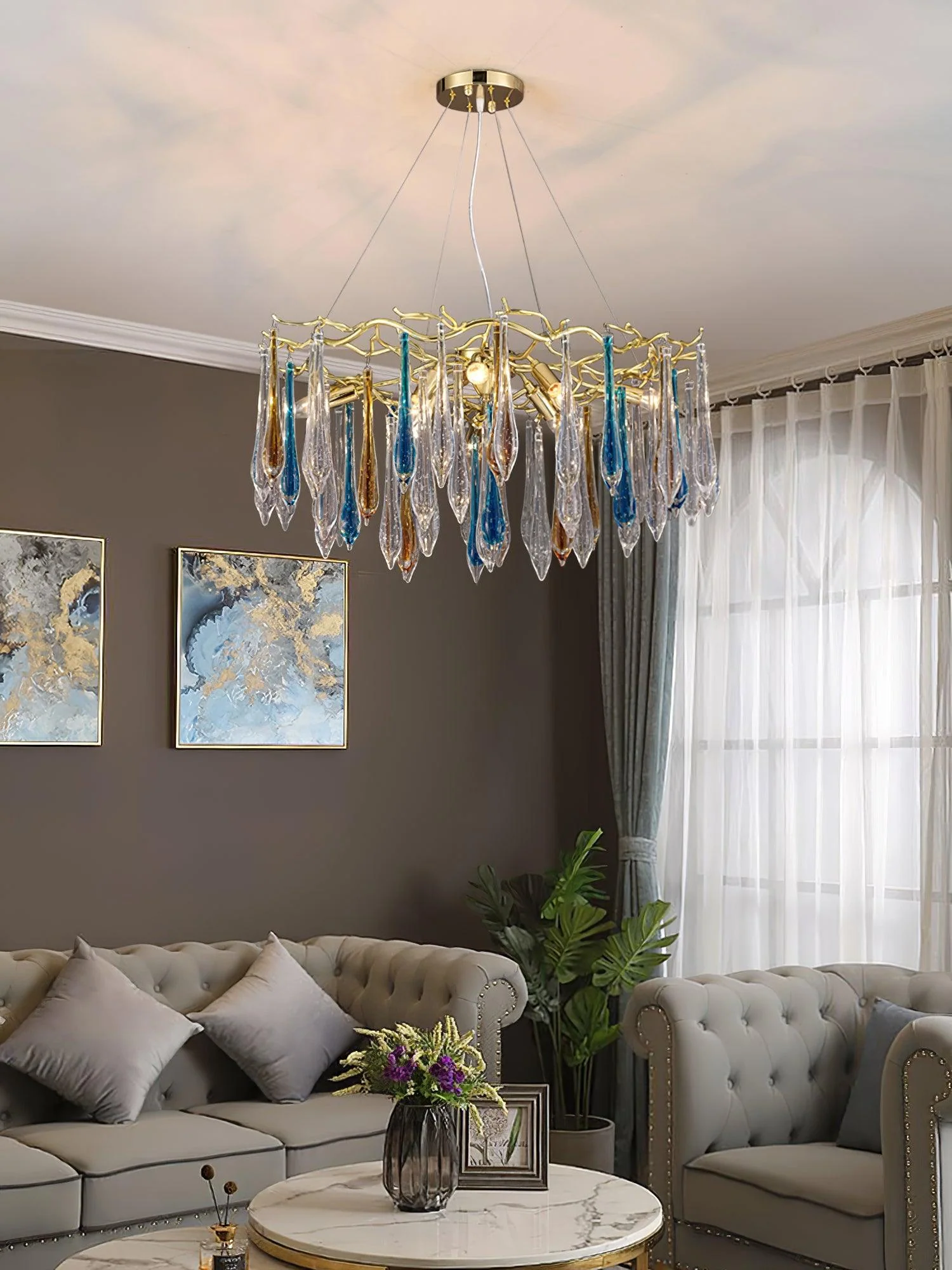 Gold Round Teardrop Chandelier - Image 9