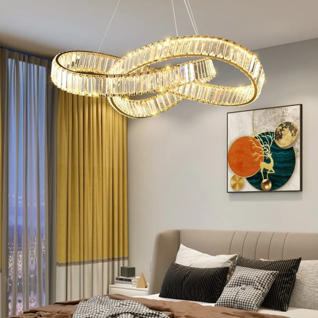 Golden Ring Round Crystal Chandelier - Image 4