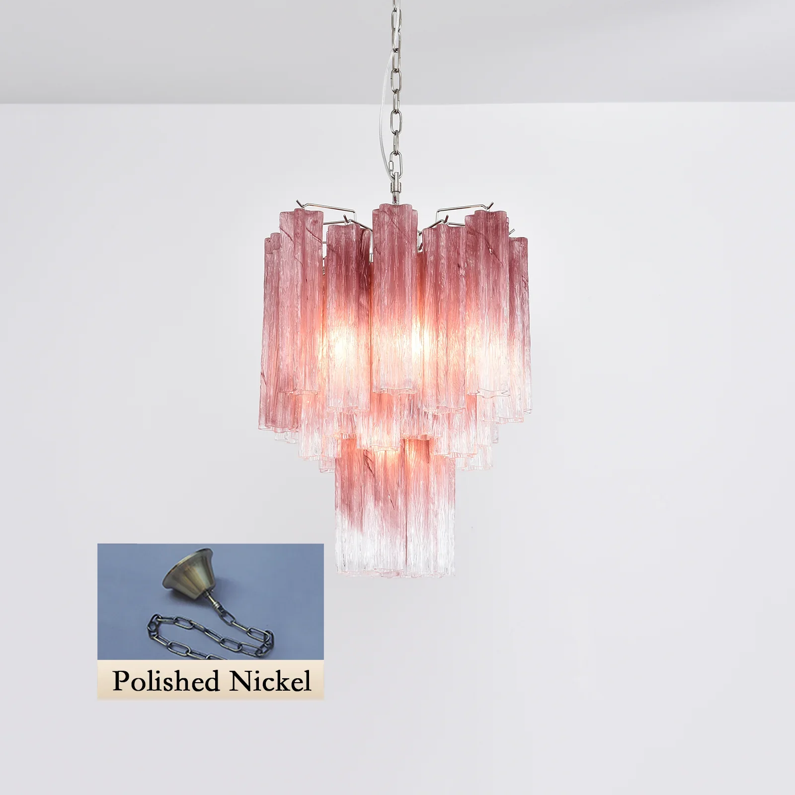 Gradient Red Murano Glass Tube Chandelier - Image 17