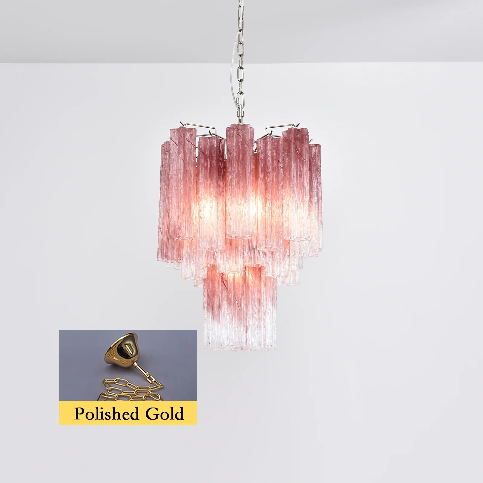 Gradient Red Murano Glass Tube Chandelier - Image 19