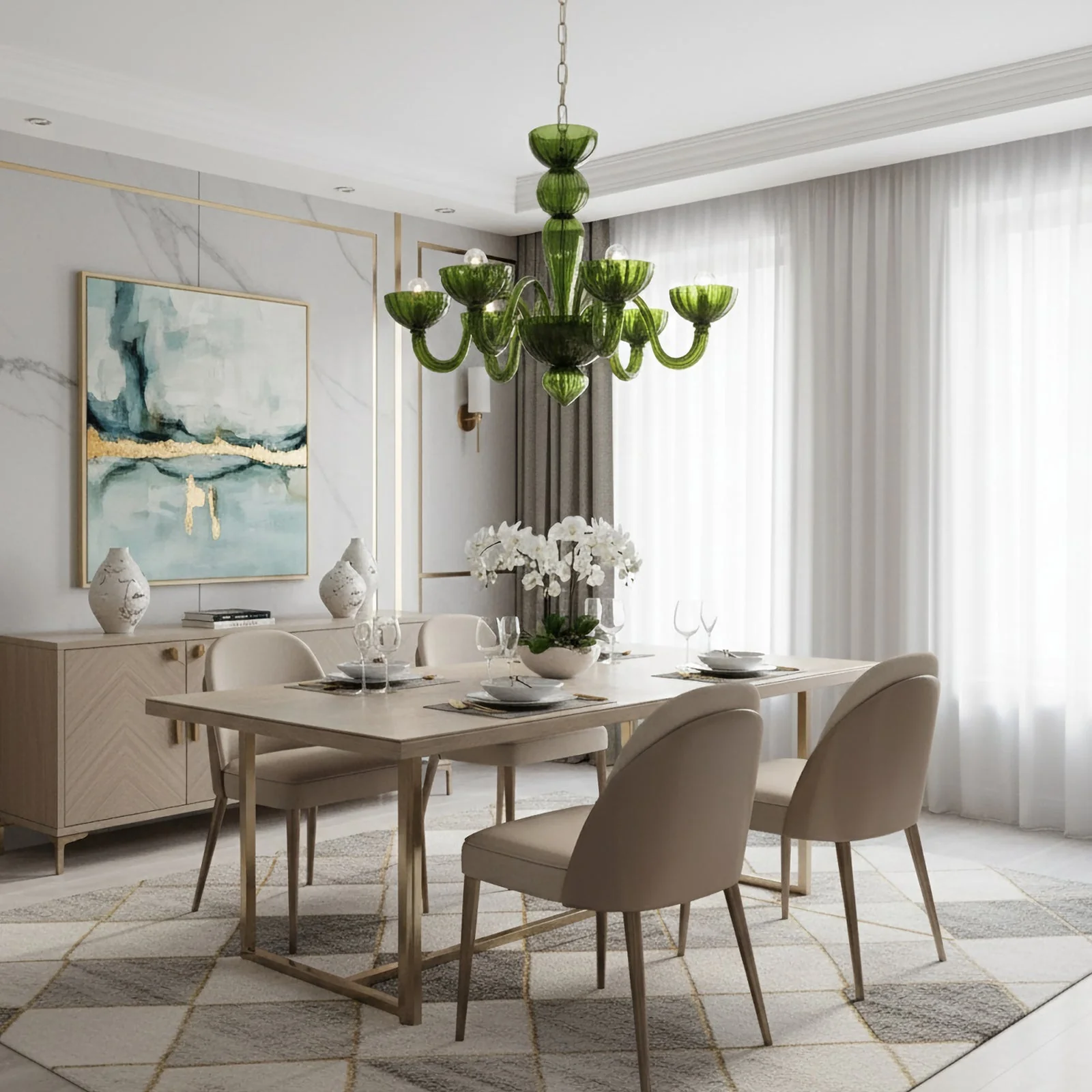 Green Ares Murano Glass Chandelier - Image 3
