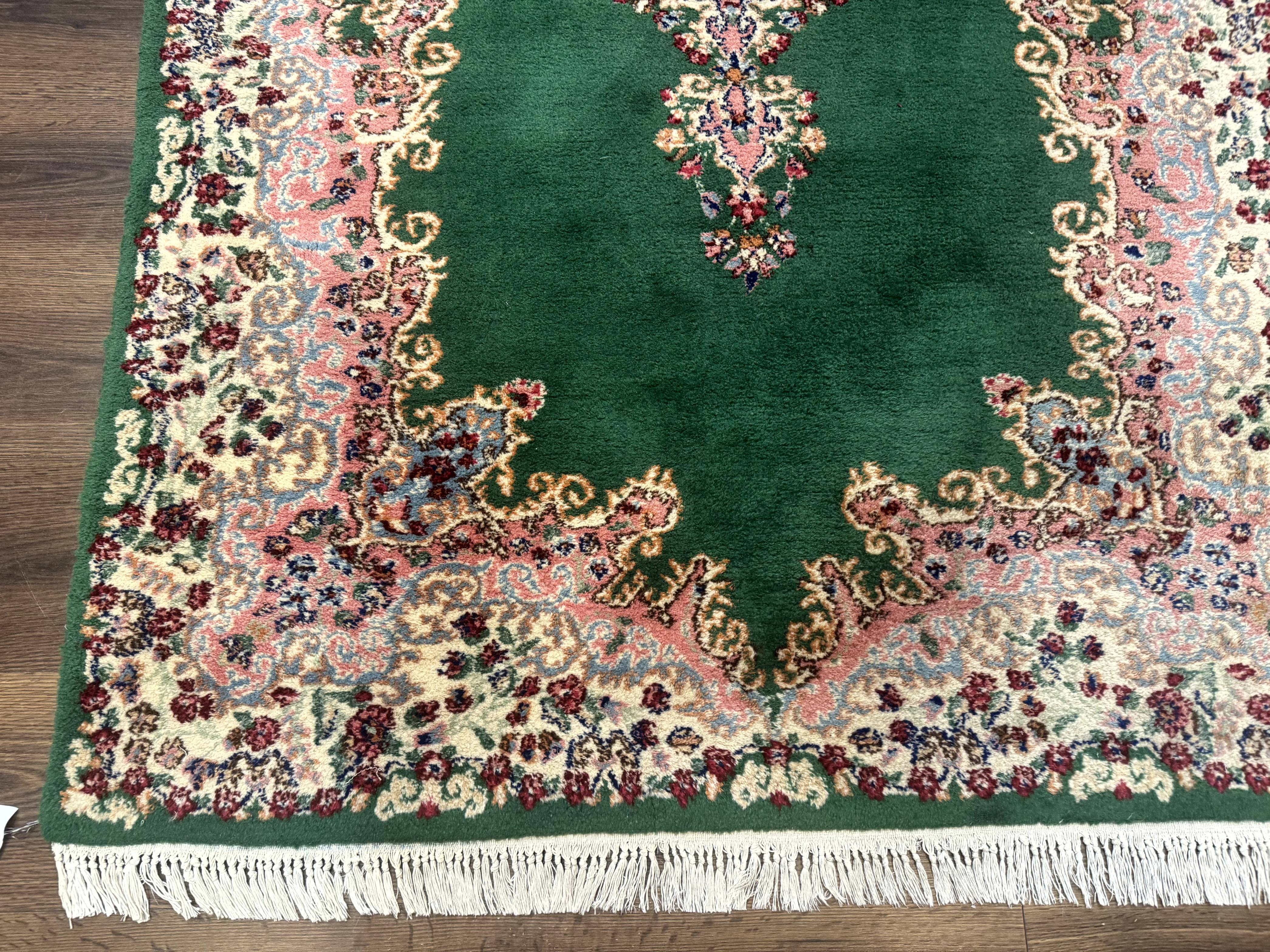 Green Persian Kerman Rug 4x6, Semi Open Field, Green & Cream, Vintage - Image 8