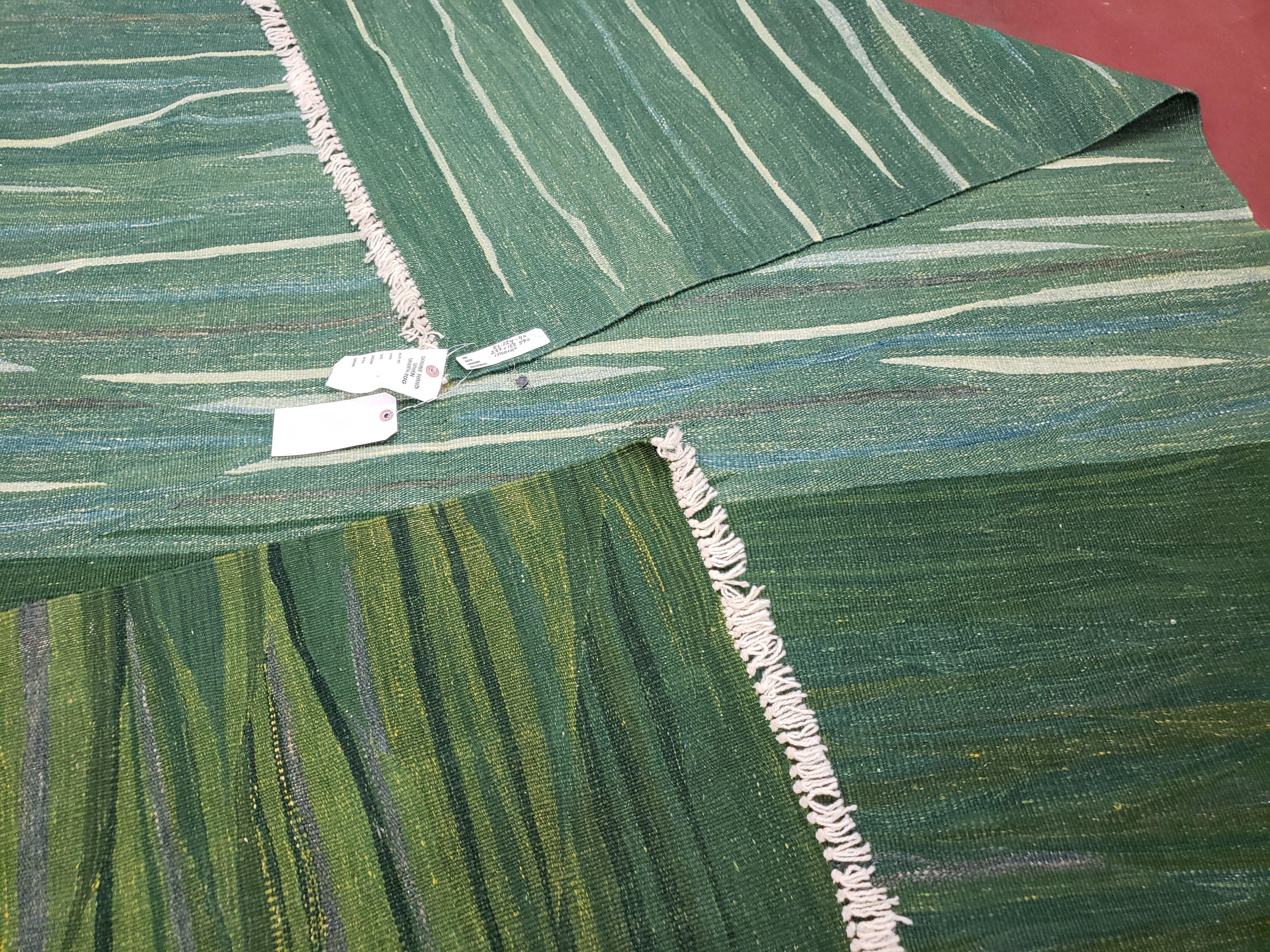 Green Turkish Kilim Rug, 6x9 - 7x10 Rugs, Bird, Handmade New Area Rug, Wool, Bohemian Boho Decor, Hand Woven, Modern Abstract Flat Weave Rug - Image 10