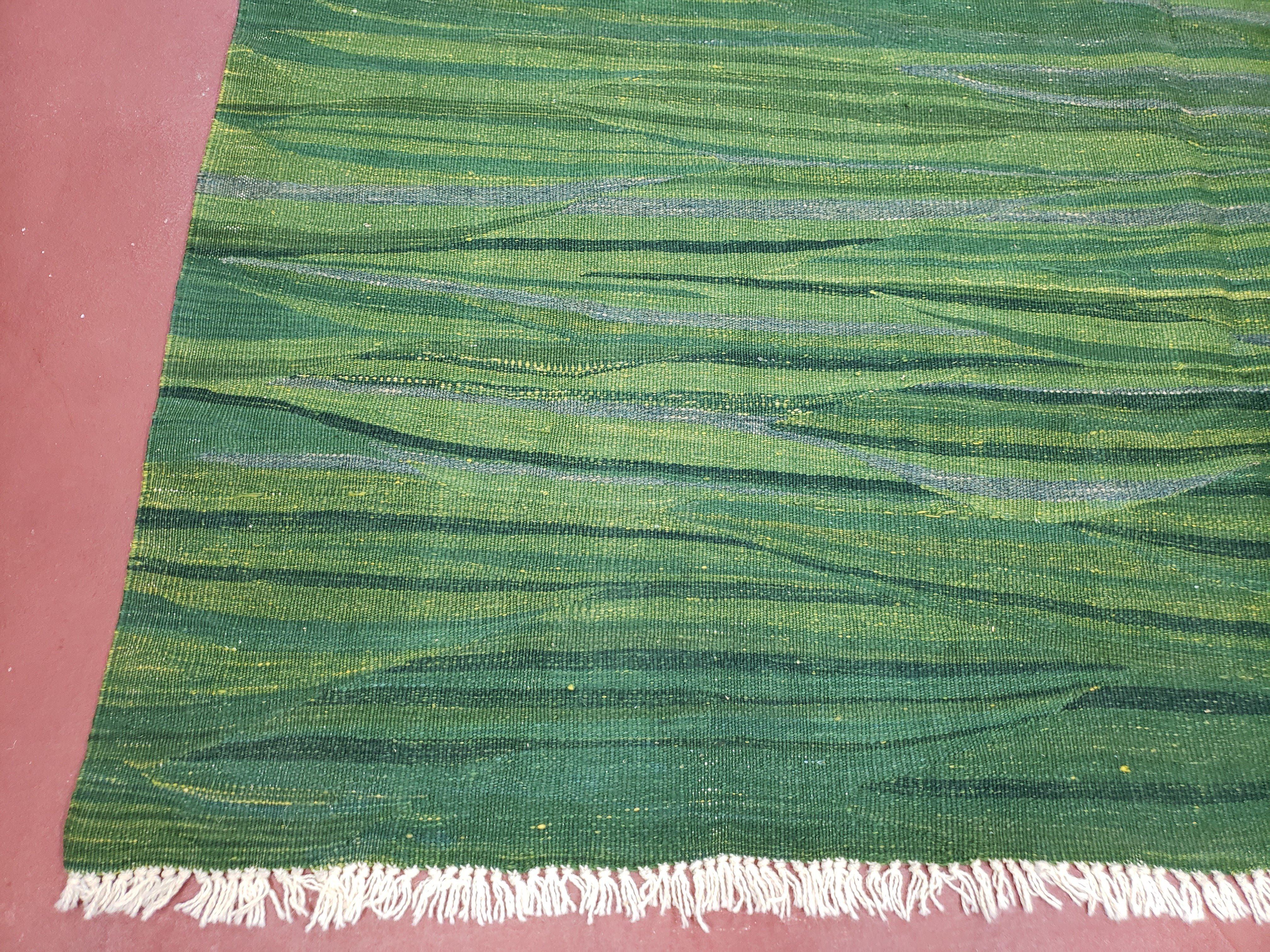 Green Turkish Kilim Rug, 6x9 - 7x10 Rugs, Bird, Handmade New Area Rug, Wool, Bohemian Boho Decor, Hand Woven, Modern Abstract Flat Weave Rug - Image 8