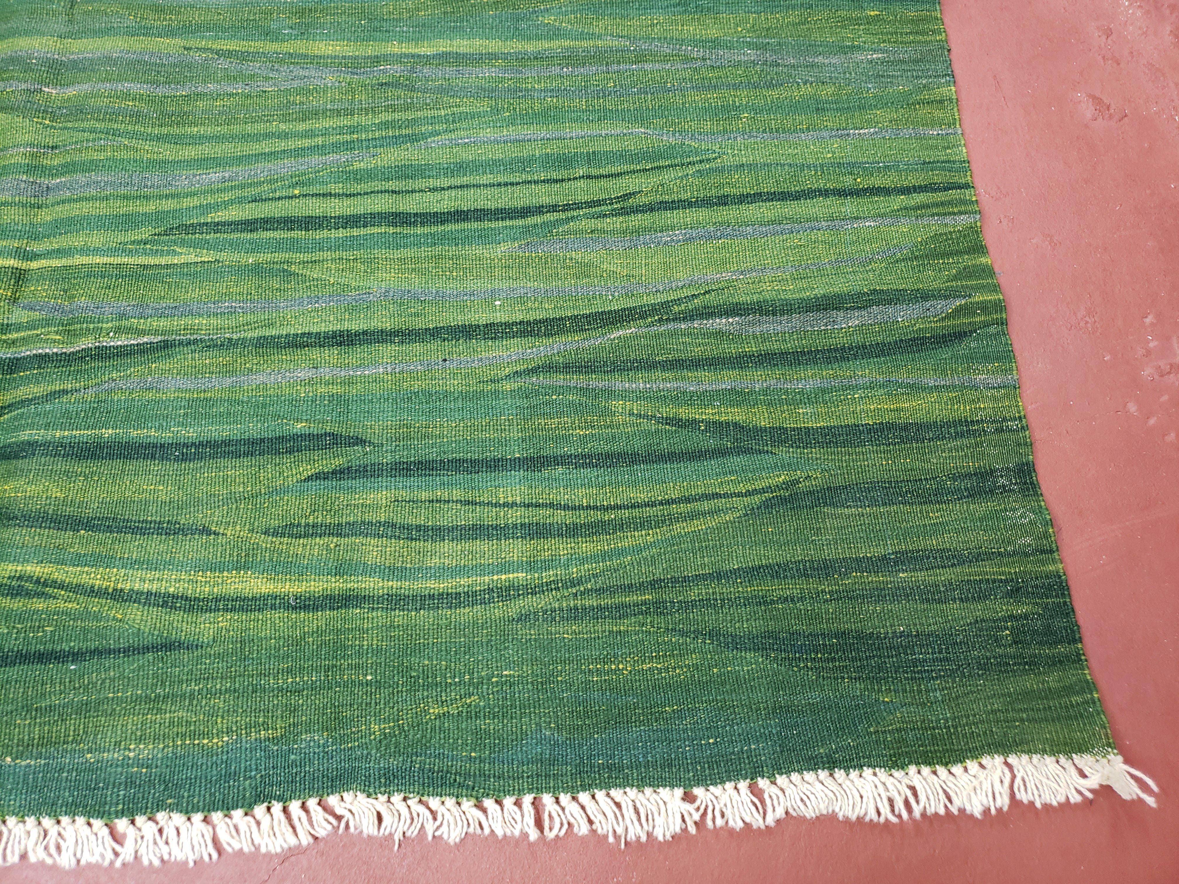 Green Turkish Kilim Rug, 6x9 - 7x10 Rugs, Bird, Handmade New Area Rug, Wool, Bohemian Boho Decor, Hand Woven, Modern Abstract Flat Weave Rug - Image 9
