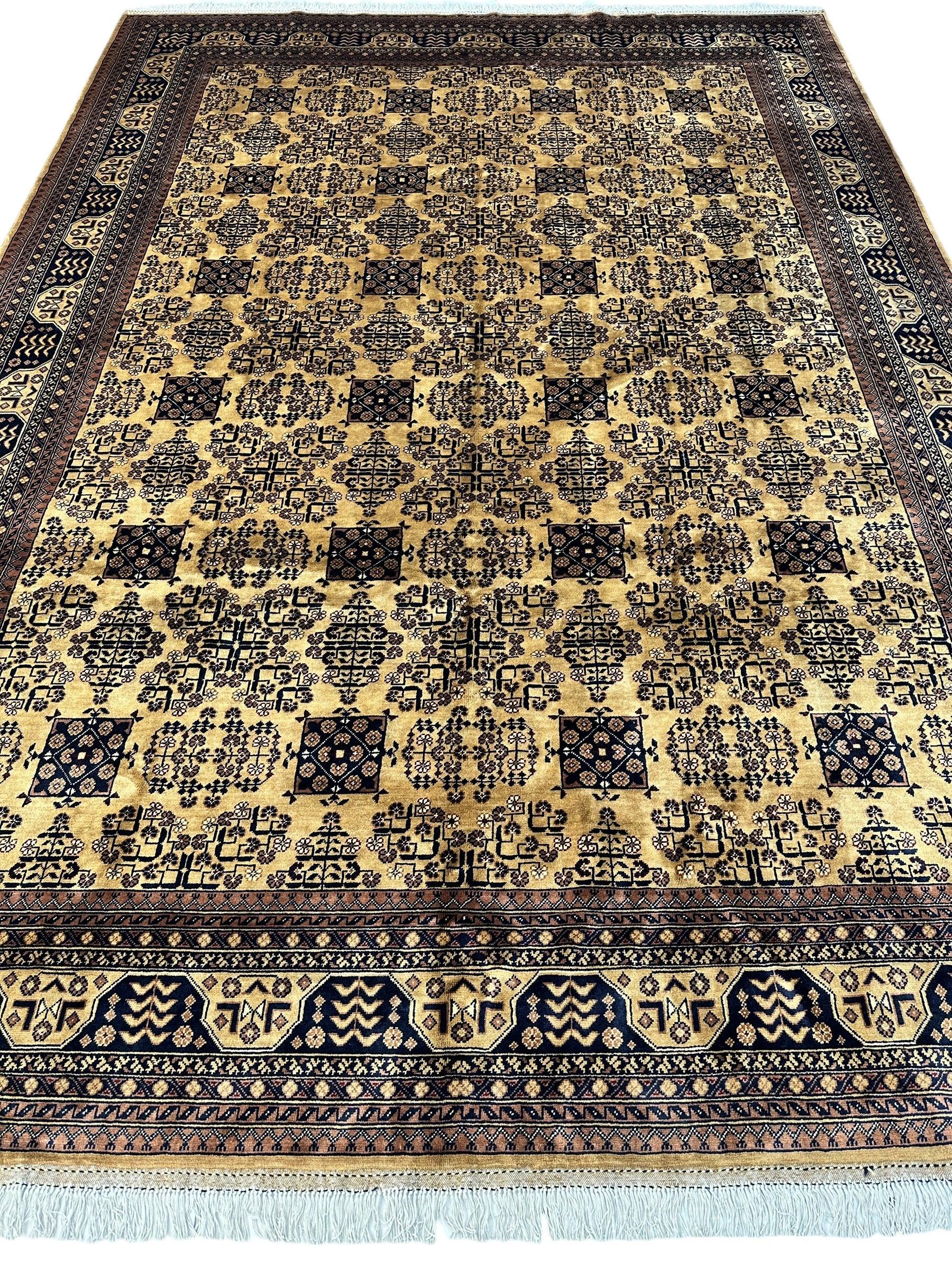 Hand-Knotted Afghan Bukhara Rug 8'4" x 11'10" - Wool, Geometric Patterns - Image 2