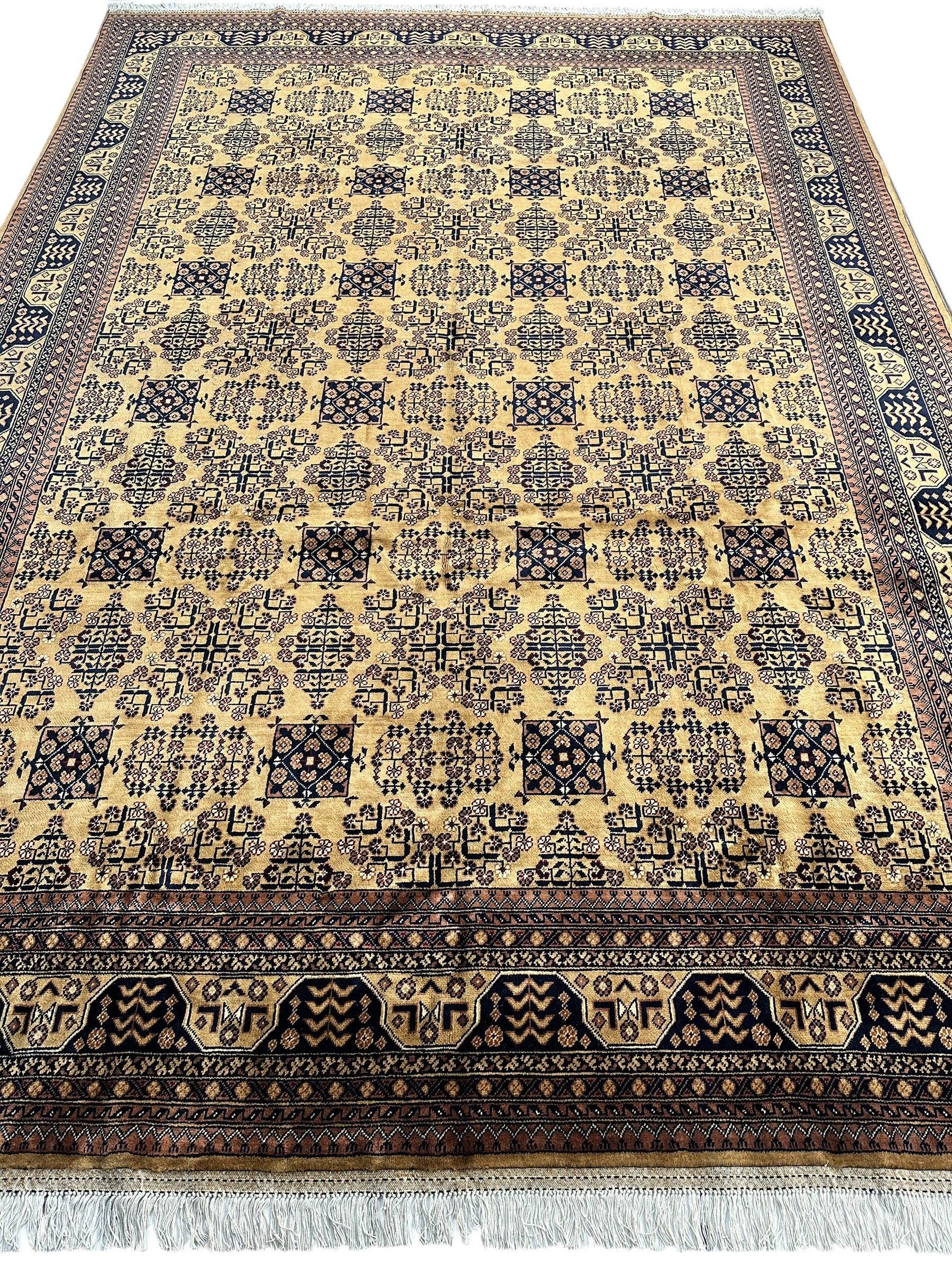 Hand-Knotted Afghan Bukhara Rug 8'4" x 11'10" - Wool, Geometric Patterns - Image 3