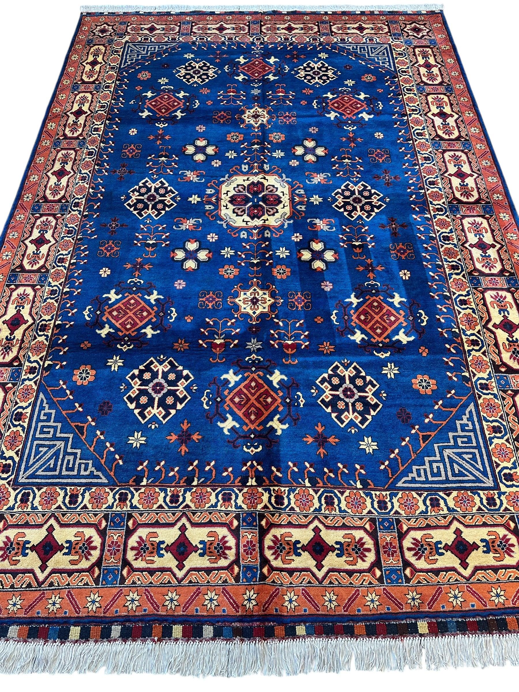 Hand-Knotted Afghan Kazak Rug – 6'6" x 9'7" – Vibrant Geometric Design in 100% Wool - Image 3
