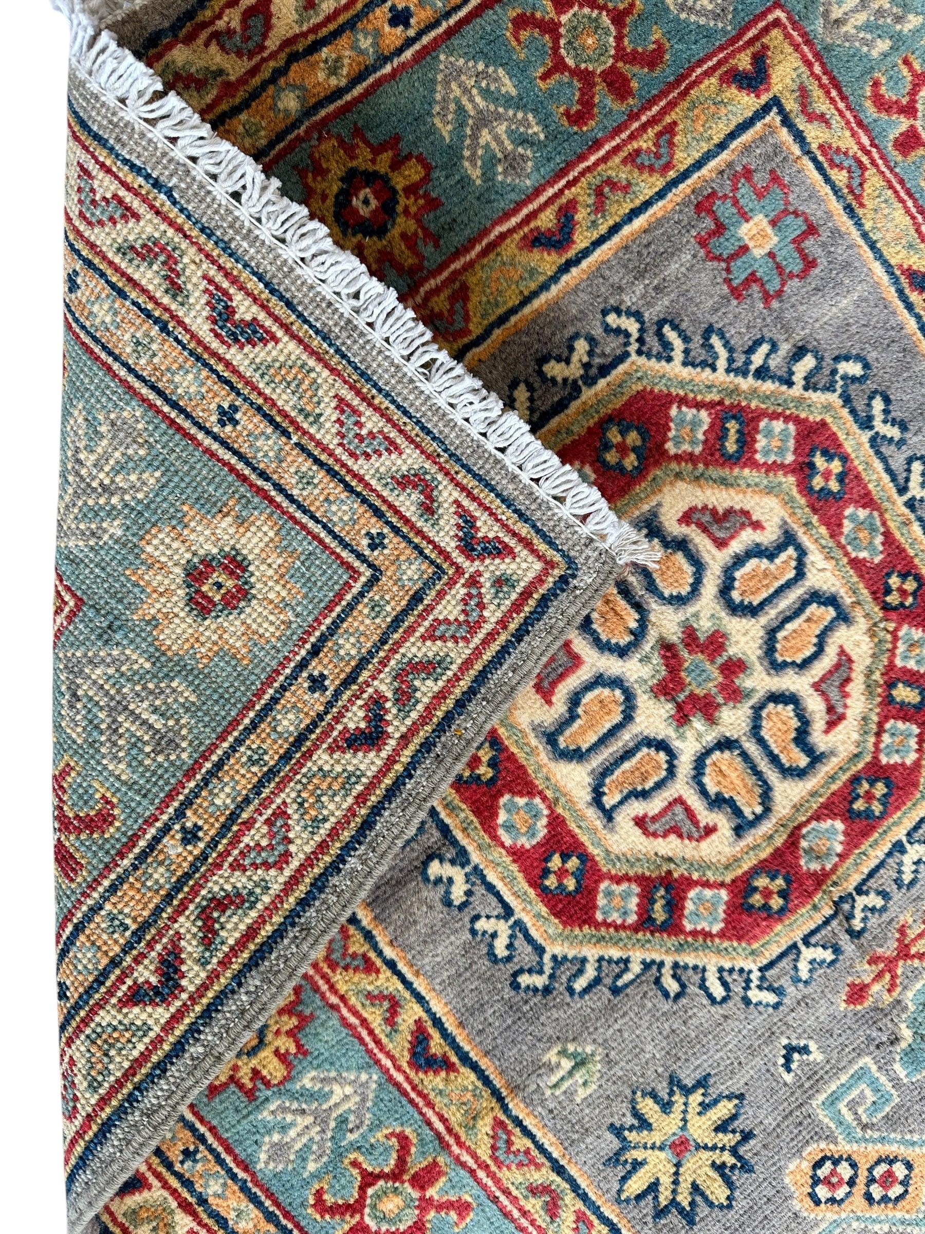 Hand-Knotted Afghan Kazak Wool Runner Rug – 2'7" x 12'3" – Traditional Geometric Design - Image 7