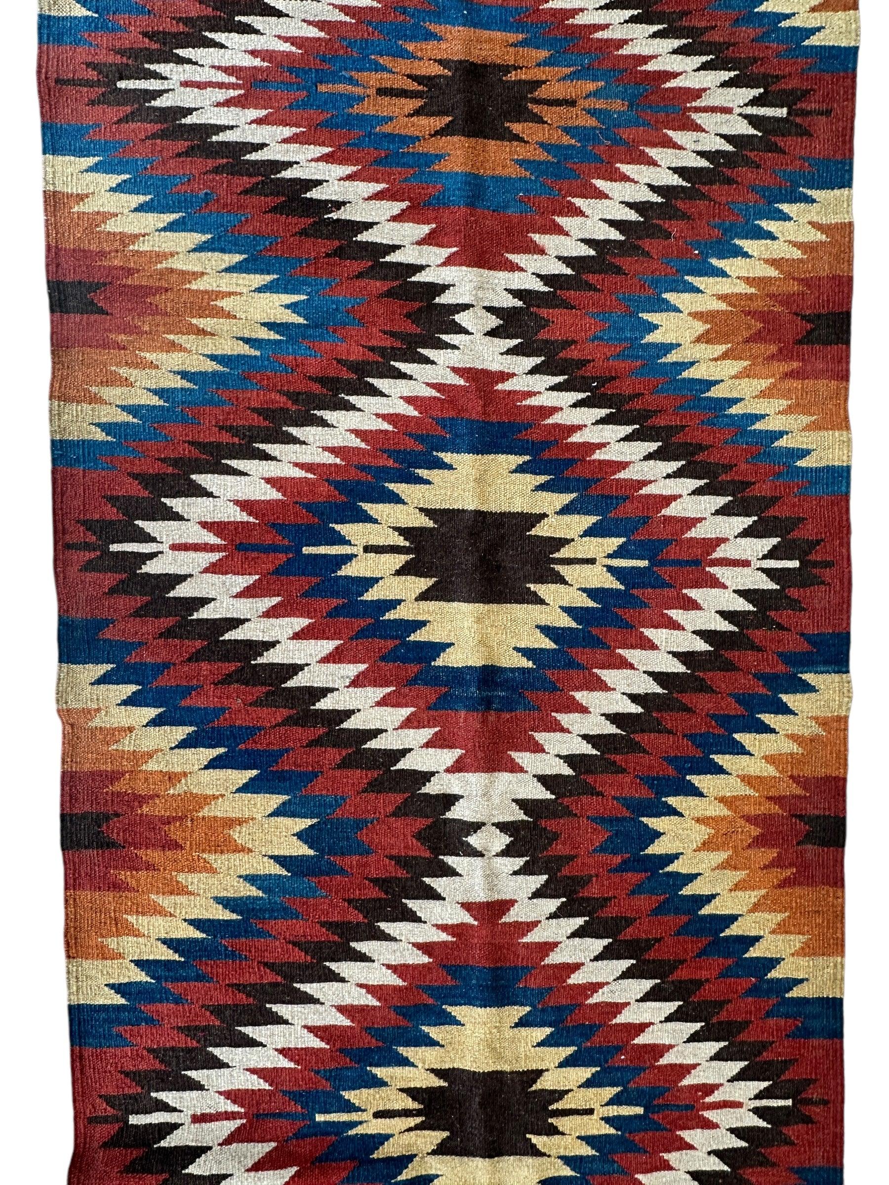 Hand-Knotted Afghan Kilim Wool Runner Rug – 2’8” x 12’4” – Vintage Full Geometric Design - Image 5