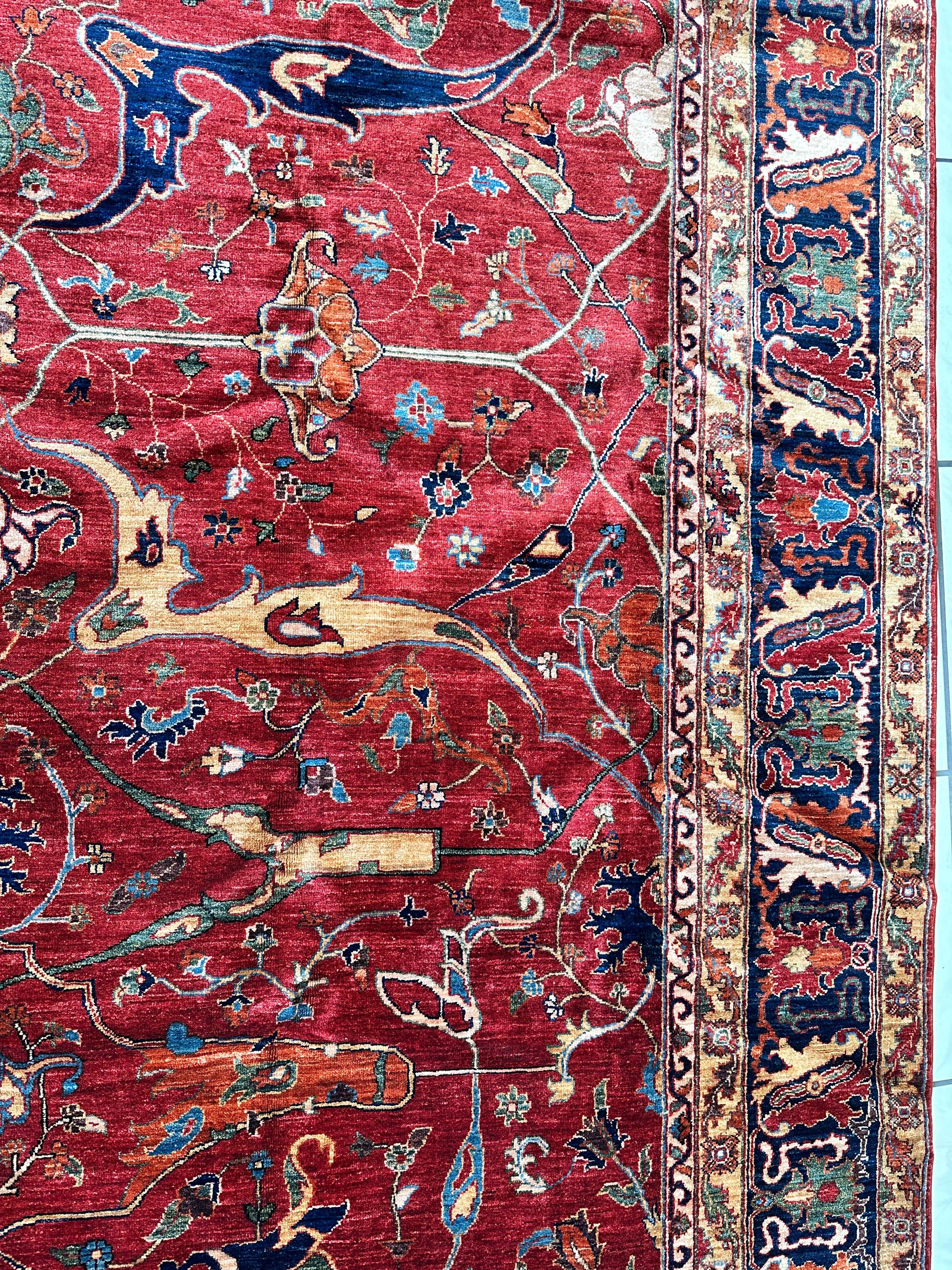 Hand-Knotted Afghani Bidjar Wool Rug – 9’x12’6” – Intricate Geometric & Floral Motifs - Image 11