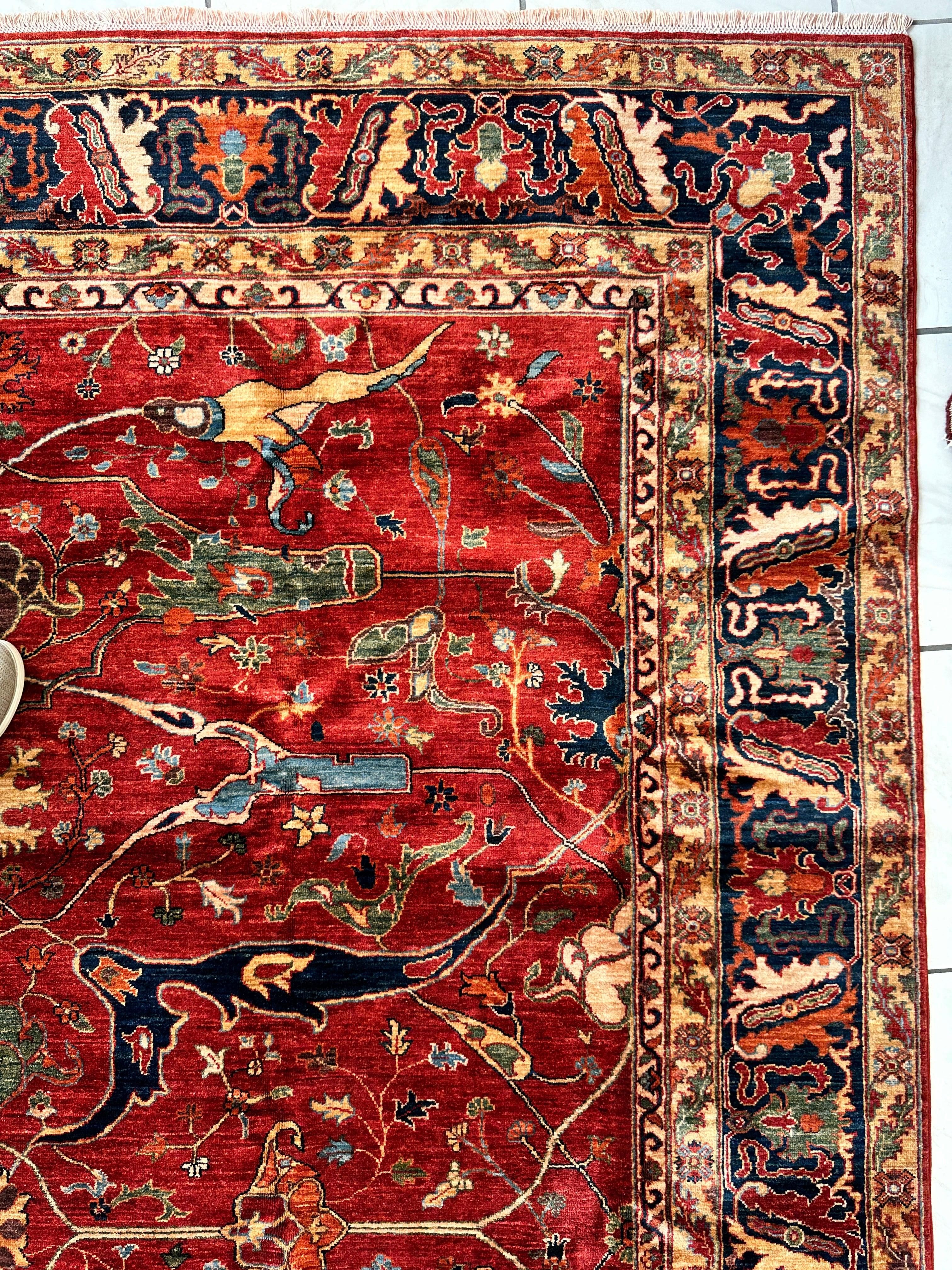 Hand-Knotted Afghani Bidjar Wool Rug – 9’x12’6” – Intricate Geometric & Floral Motifs - Image 12