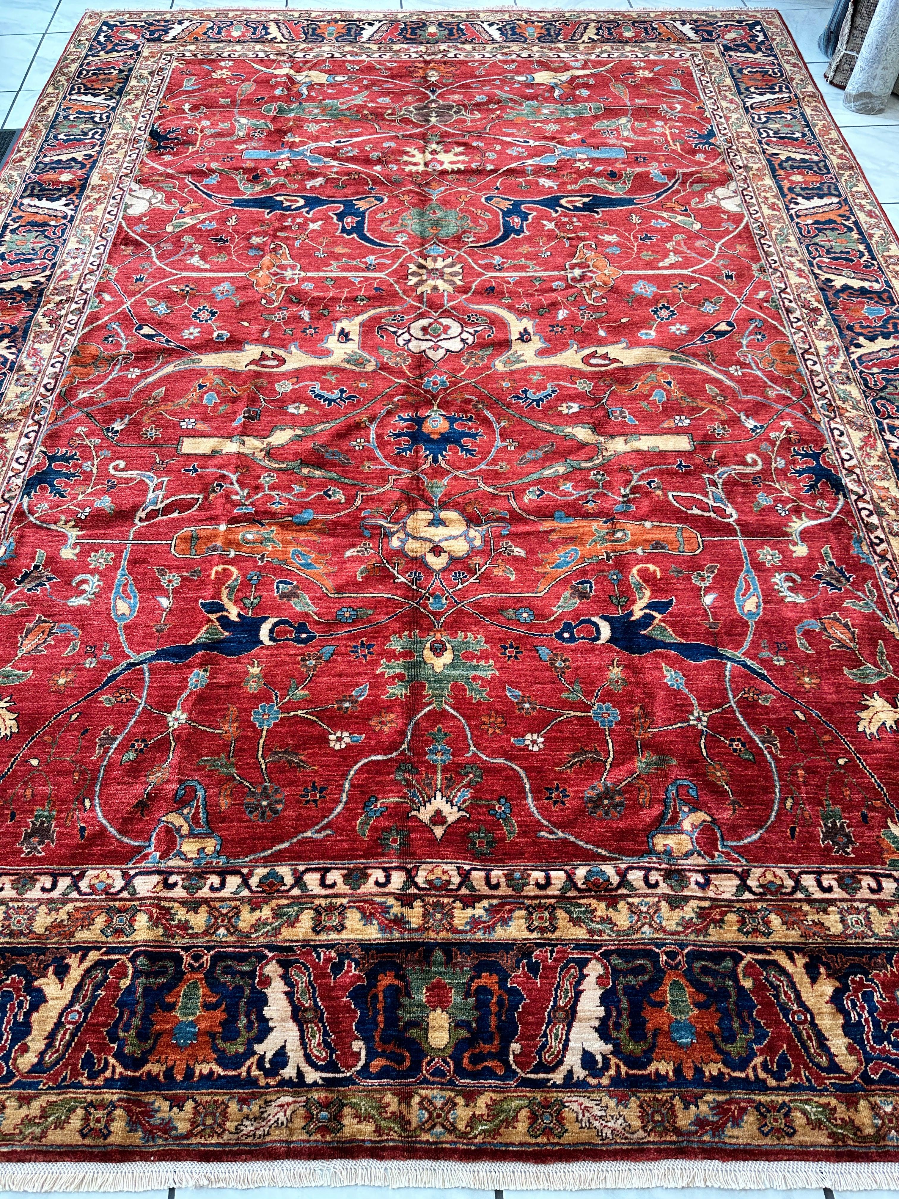 Hand-Knotted Afghani Bidjar Wool Rug – 9’x12’6” – Intricate Geometric & Floral Motifs - Image 3