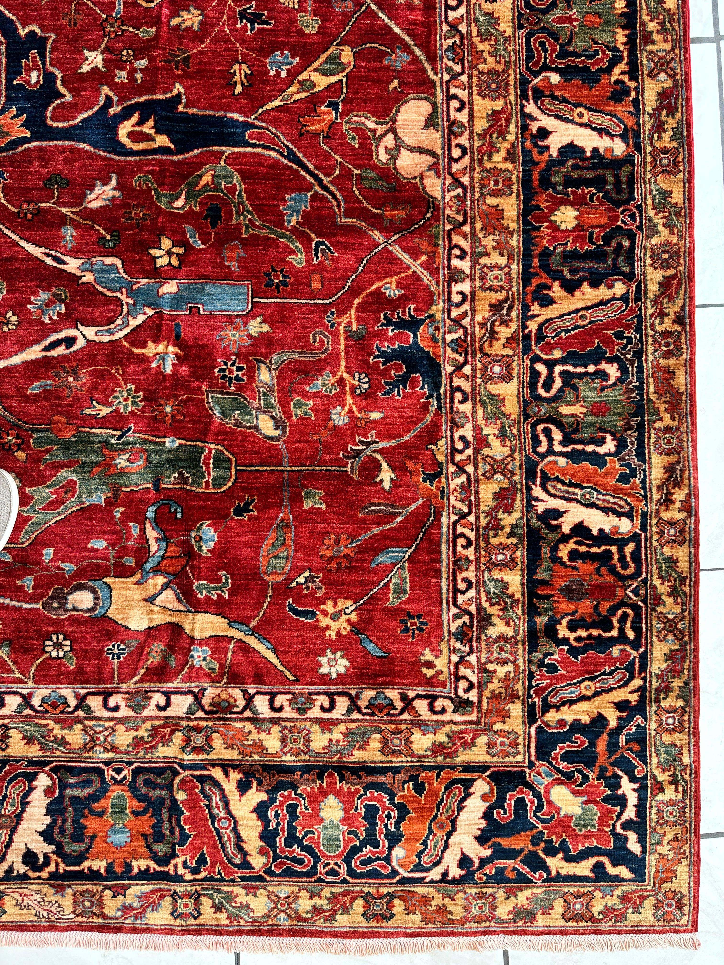 Hand-Knotted Afghani Bidjar Wool Rug – 9’x12’6” – Intricate Geometric & Floral Motifs - Image 6