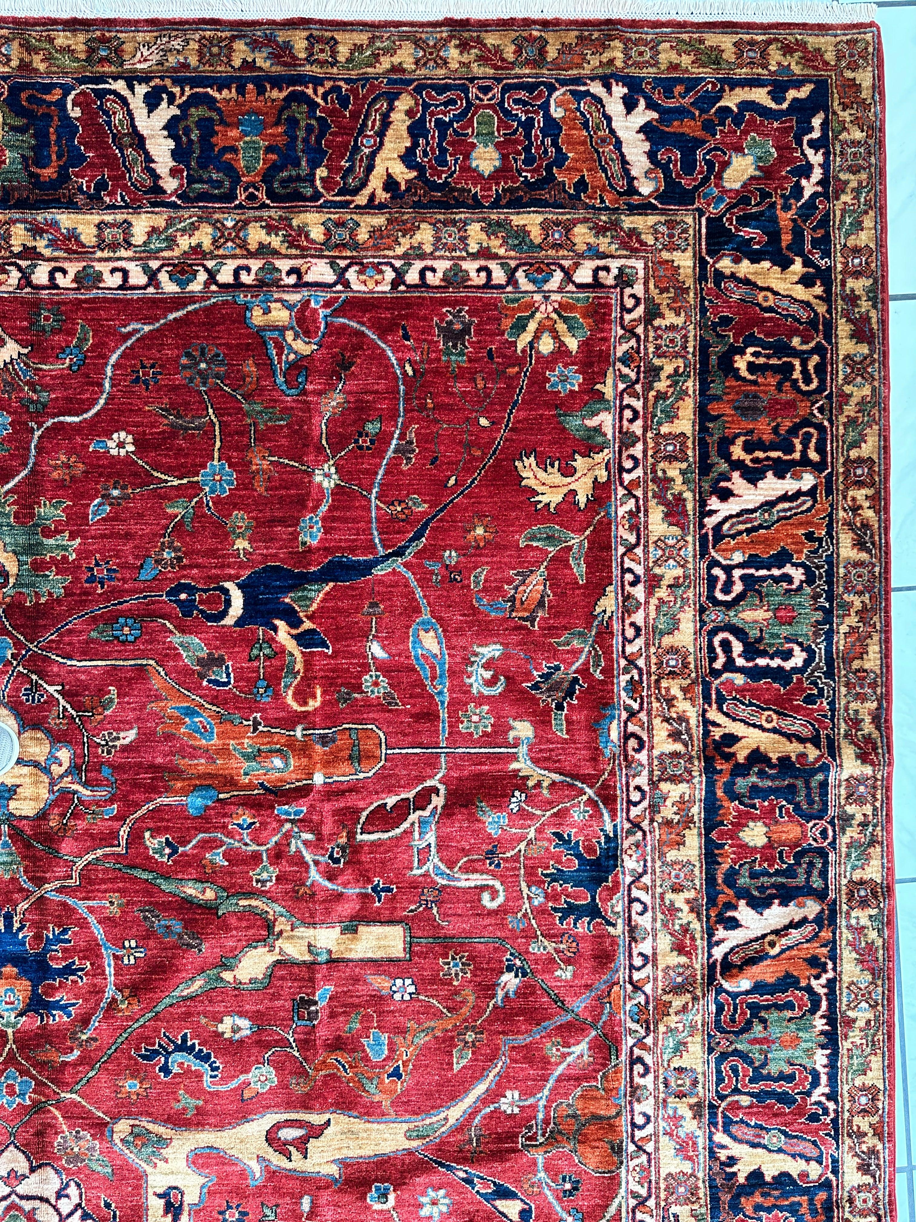 Hand-Knotted Afghani Bidjar Wool Rug – 9’x12’6” – Intricate Geometric & Floral Motifs - Image 8