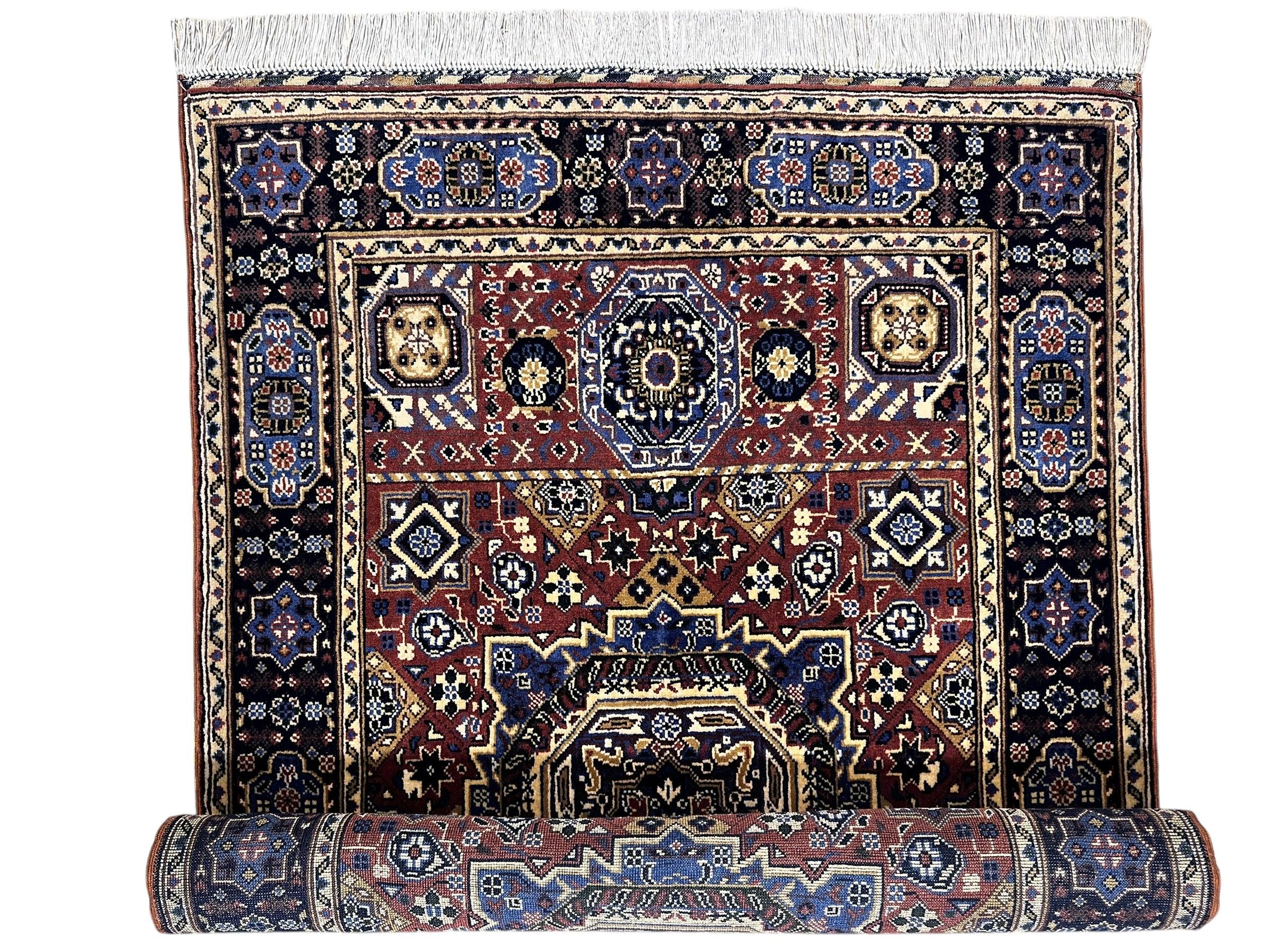 Hand-Knotted Afghani Blue & Brown Mamluk Wool Rug – 40” x 62” - Image 2