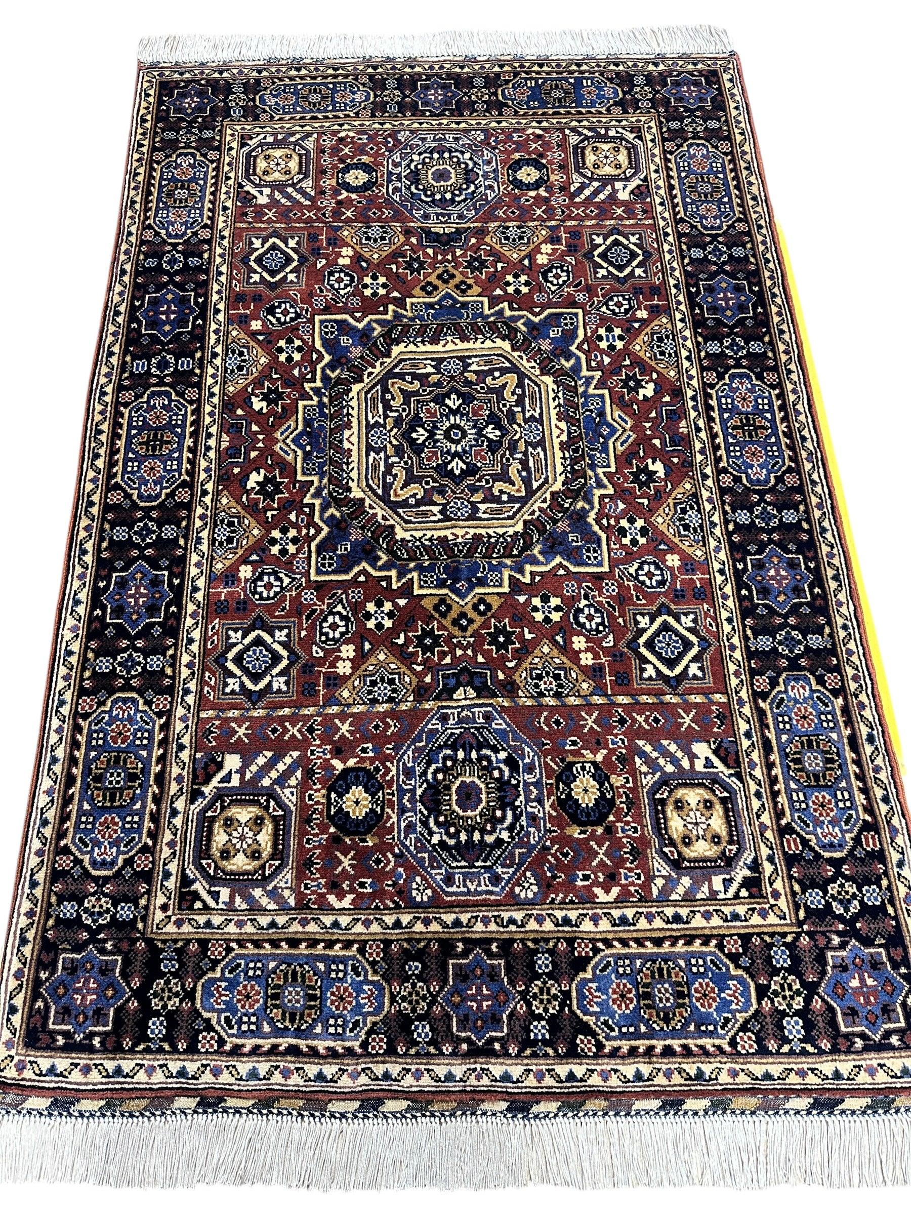 Hand-Knotted Afghani Blue & Brown Mamluk Wool Rug – 40” x 62” - Image 3