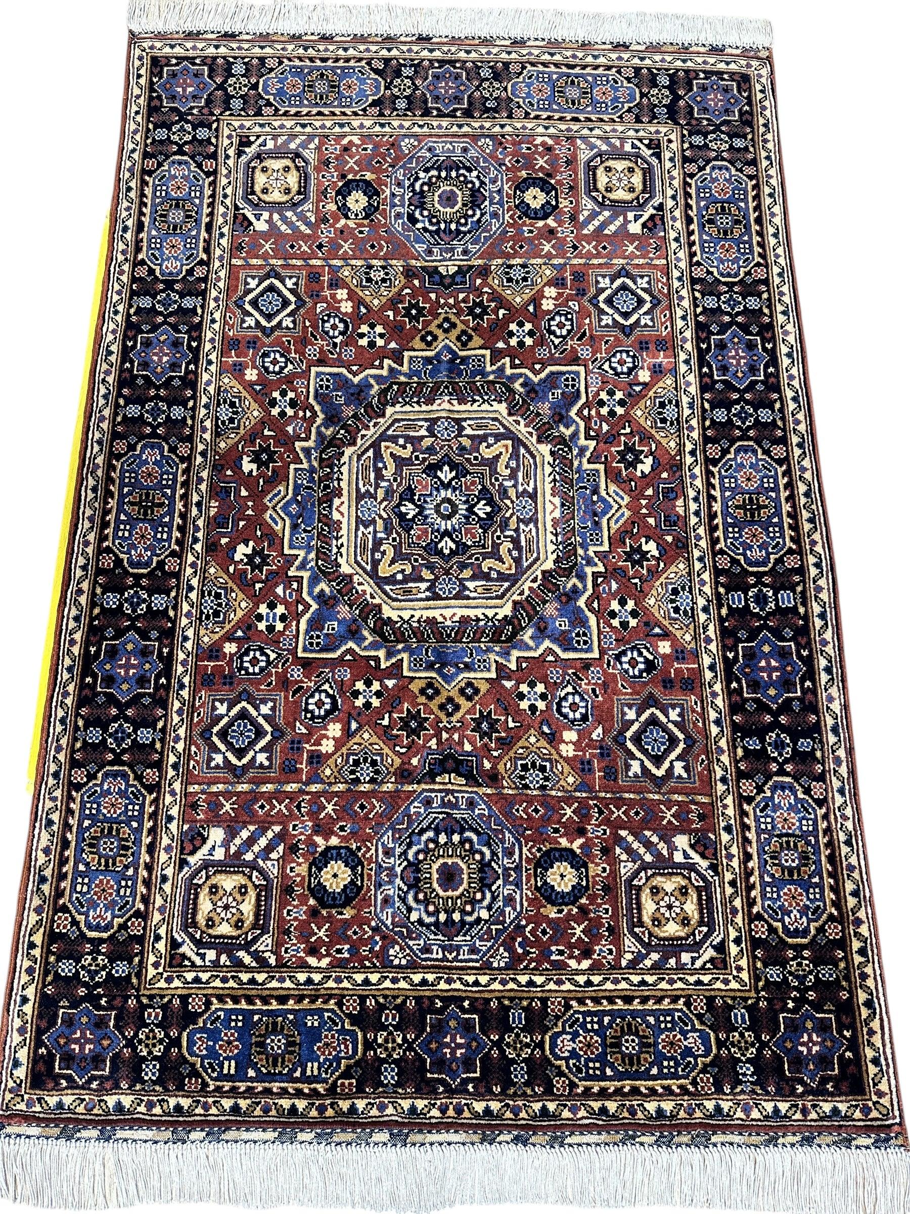 Hand-Knotted Afghani Blue & Brown Mamluk Wool Rug – 40” x 62” - Image 4