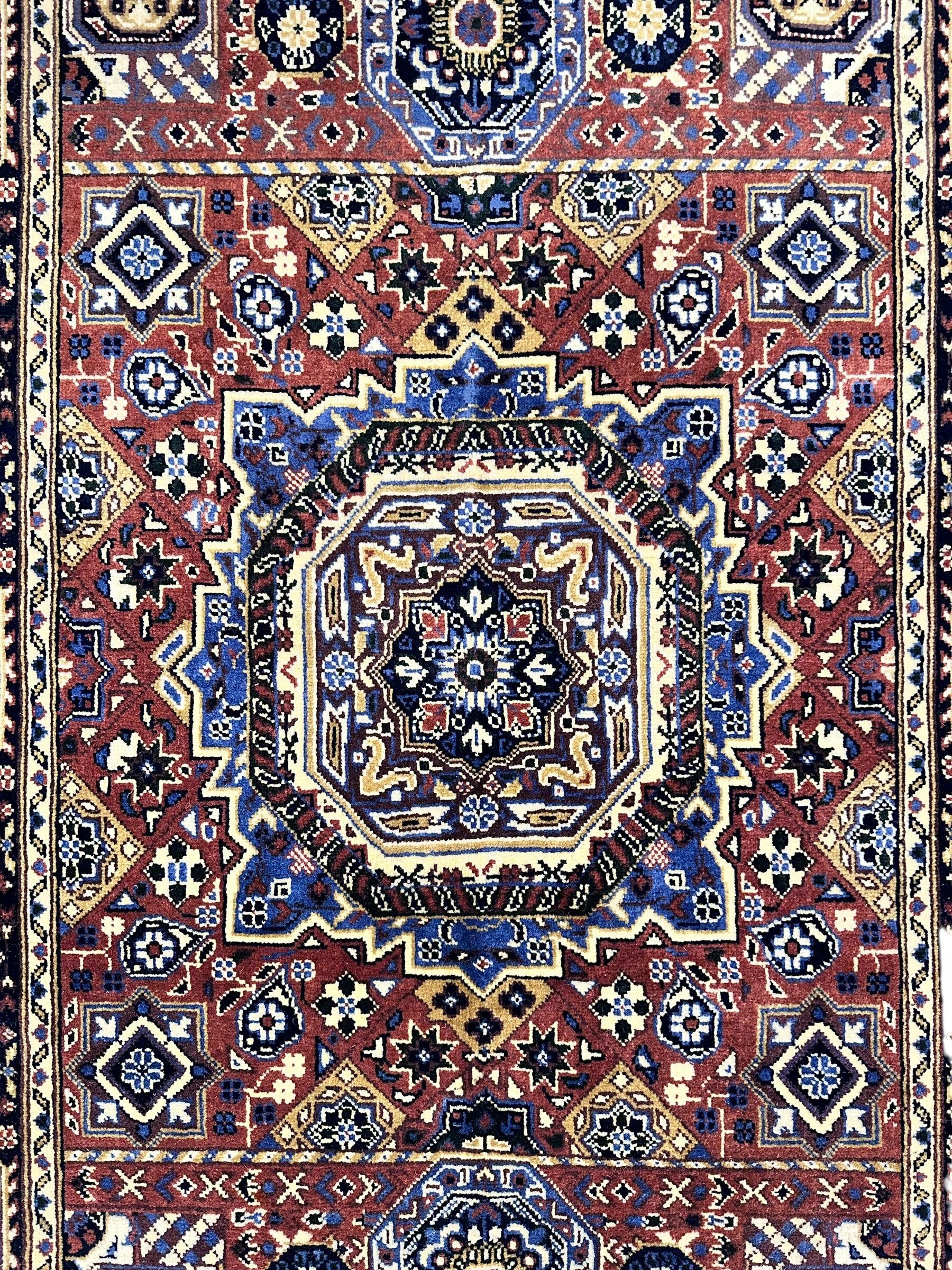 Hand-Knotted Afghani Blue & Brown Mamluk Wool Rug – 40” x 62” - Image 5