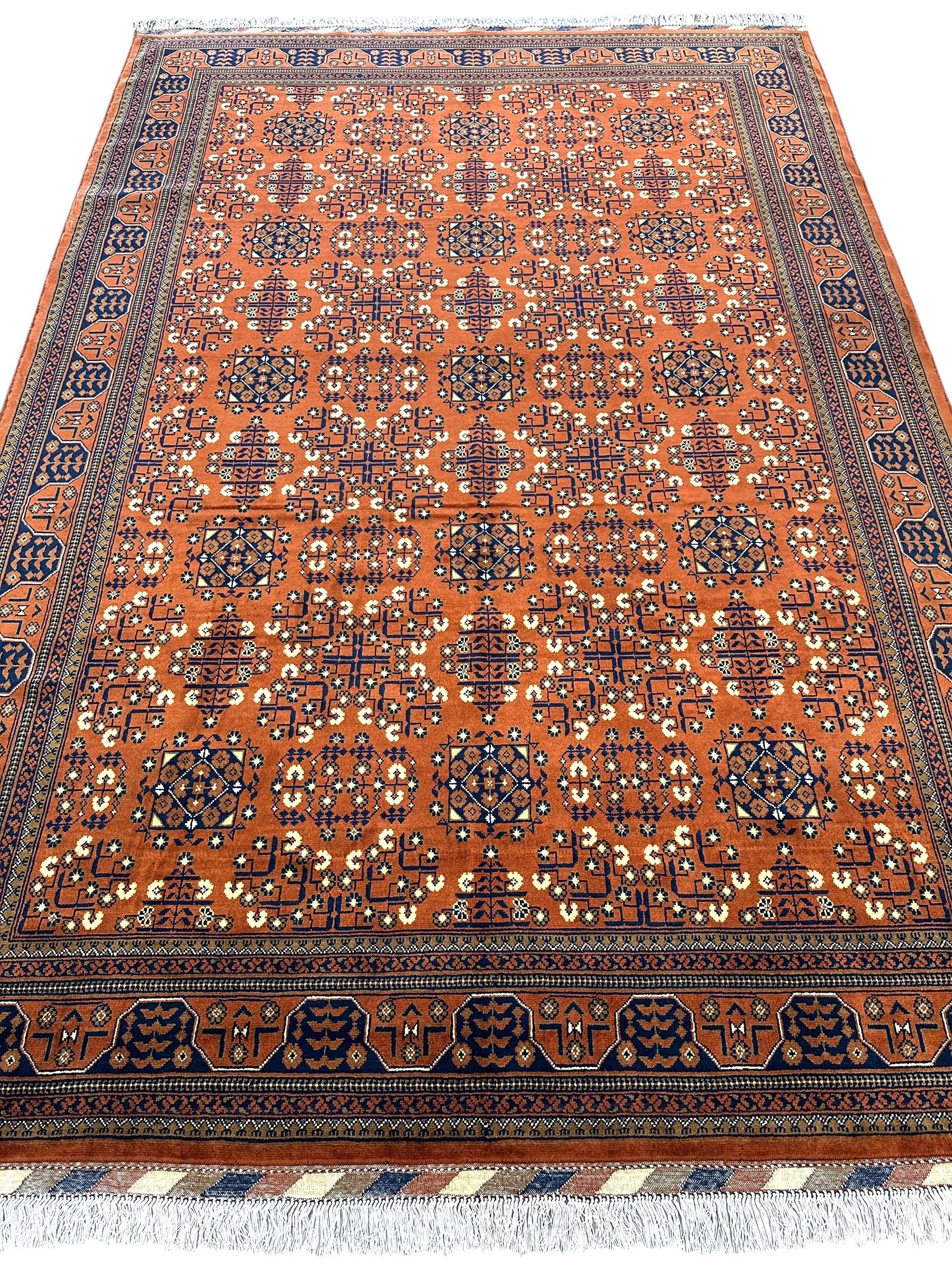 Hand-Knotted Afghani Bukharayi Rug | 6'7" x 10' Wool Area Carpet – Traditional Geometric Design - Image 2